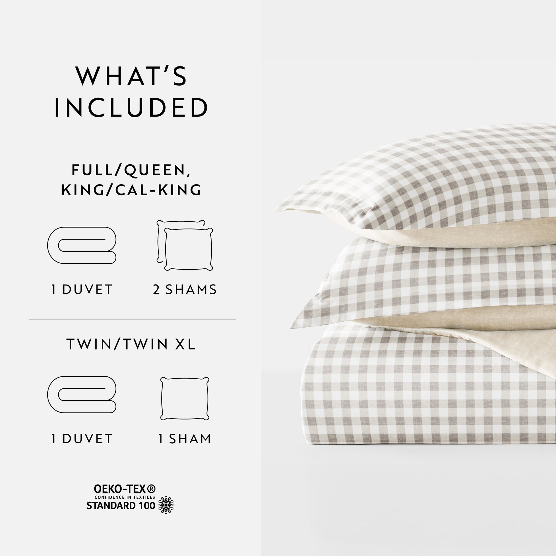 Duvet Cover Set - Ultra Soft & Breathable - Reversible Beige Gingham Check for Twin/TwinXL Bedding by Comfort Canopy