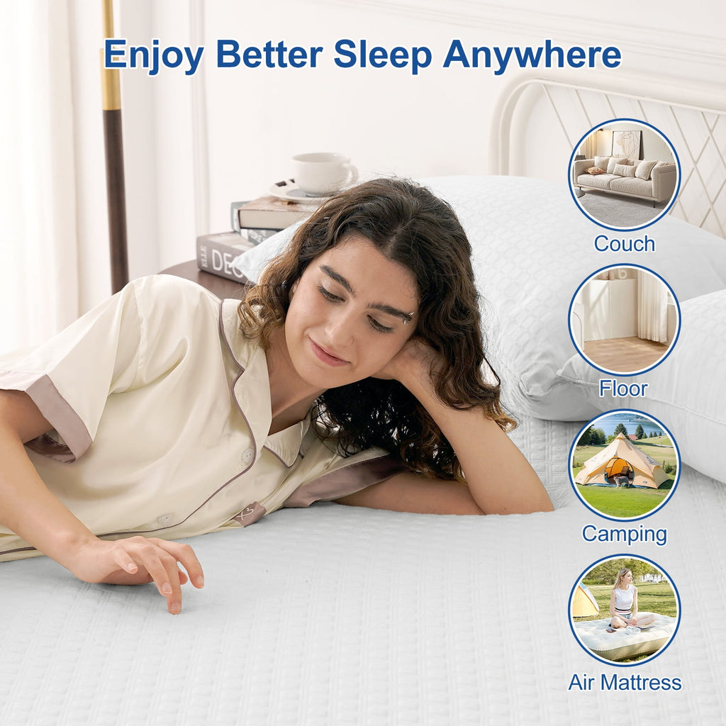 INGALIK 3 inch Gel Infused Memory Foam Mattress Topper, Queen, Cooling Bed Topper for Pressure Relief, CertiPUR-US Certified, White Removable Cover