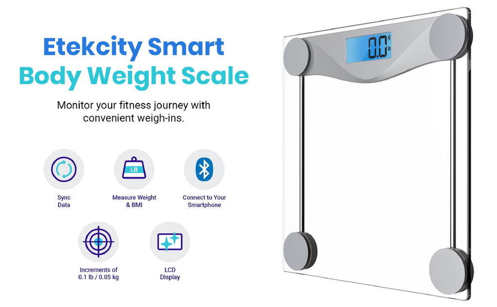 Etekcity LCD Digital Smart Body Weight Scale, Glass and Silver, 400lb Capacity
