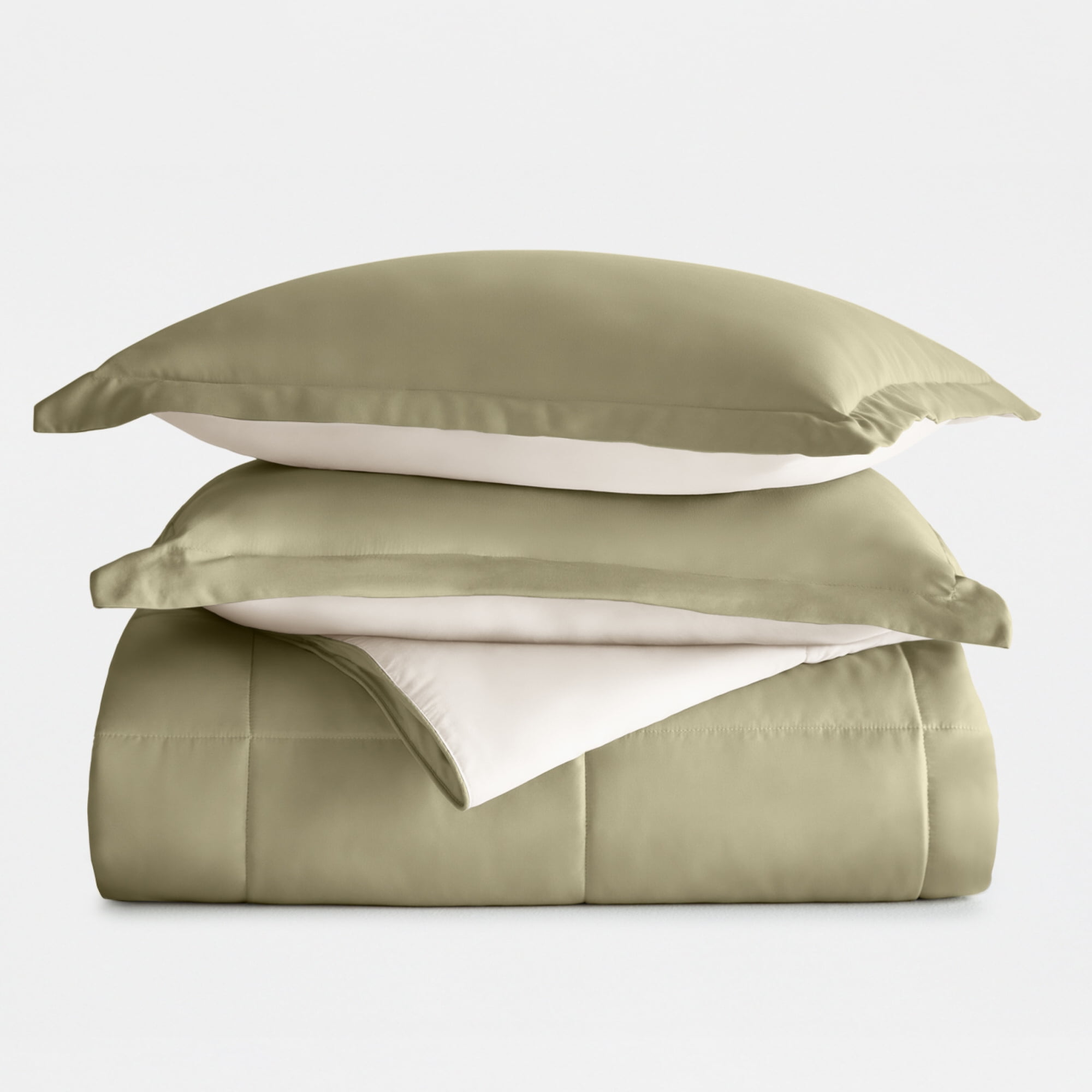 All Season Reversible Comforter Set Breathable Cool in Sage Green & Ivory Twin/Twin XL Size Bedding by Comfort Canopy