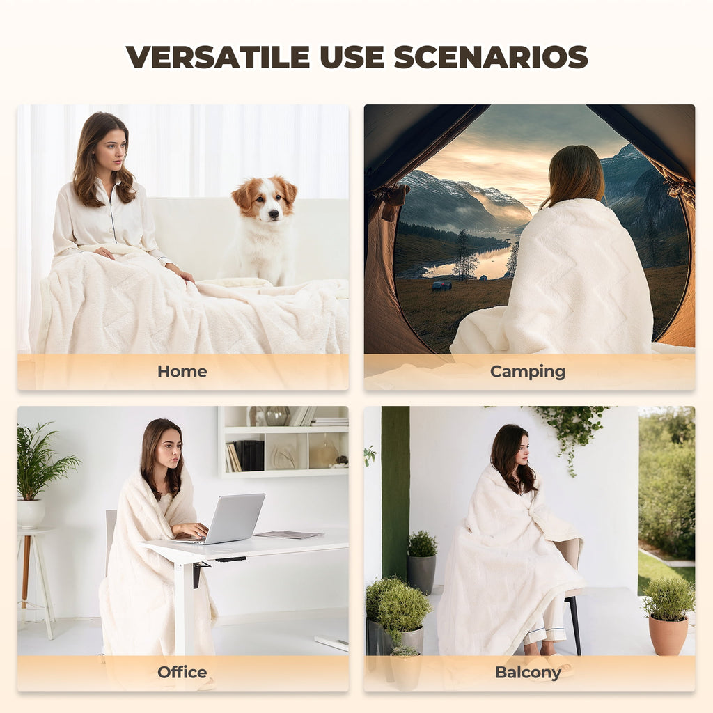 Naipo 50 in x 70 in Faux Rabbit Fur Blanket White Arctic Velvet Throw Blanket Unique Design Perfect for All Seasons and Ages (No Heating)