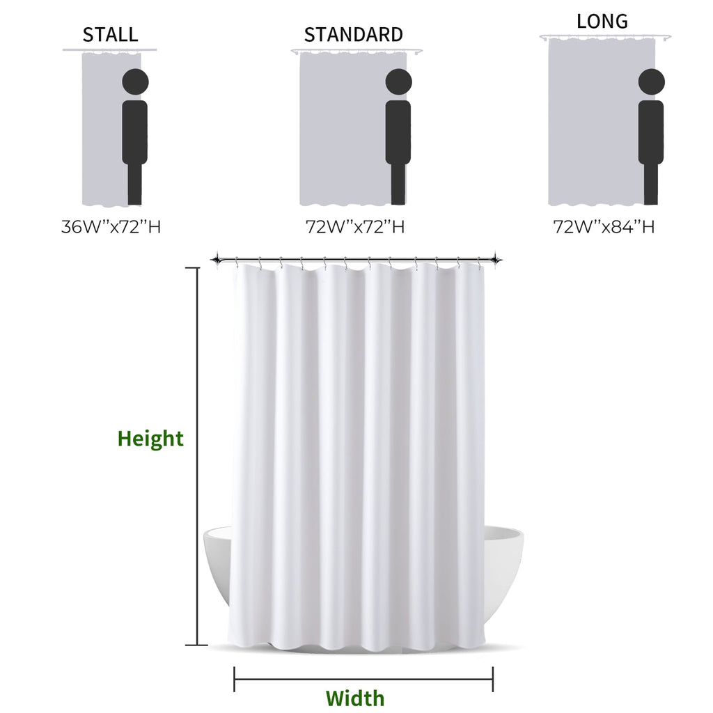 Yiannan Fabric Water-Repellent Shower Curtain,Mold Resistant & Machine Washable Shower Curtain liner,72 x 72 inches,White