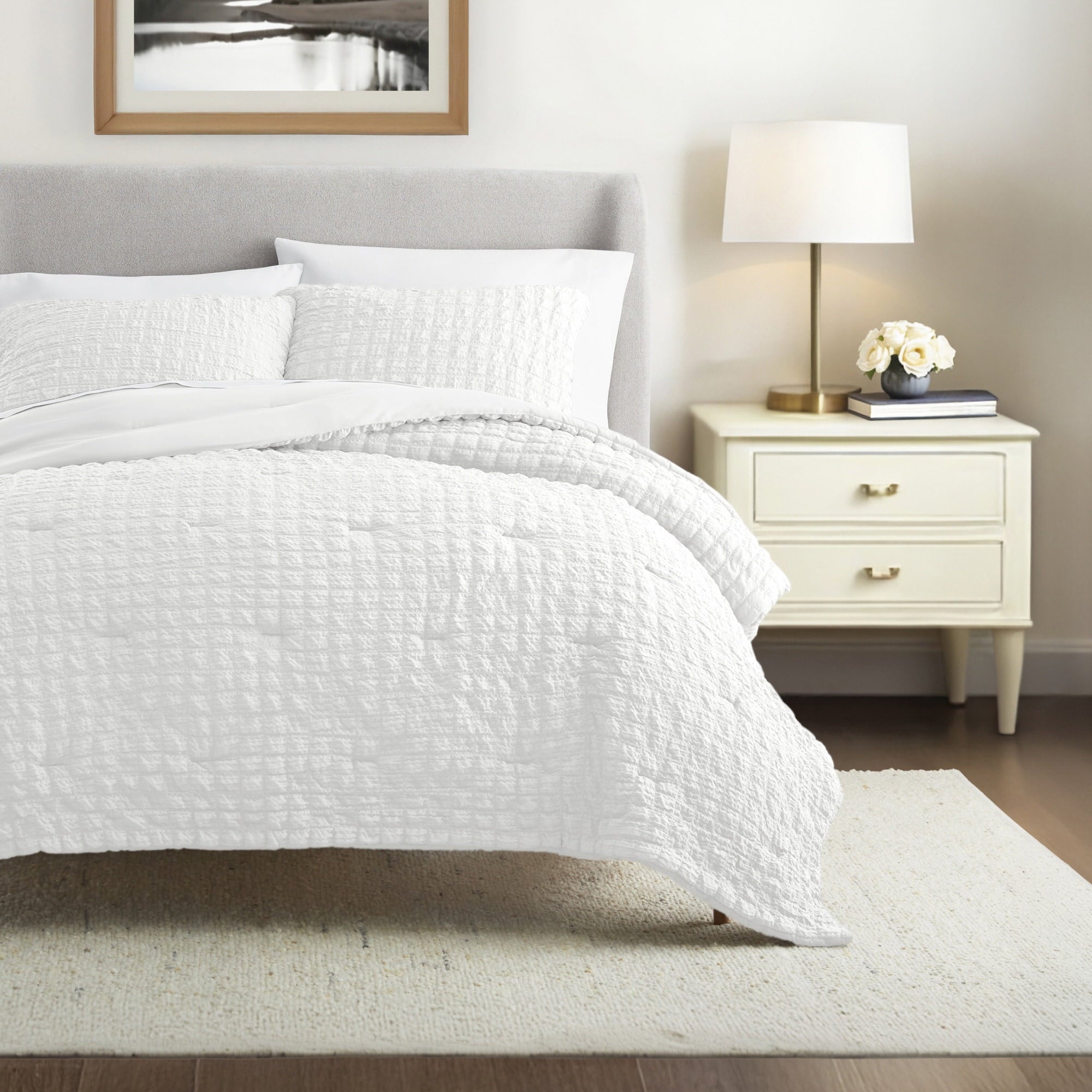 Seersucker Textured Comforter Set Plush All-Season Down Alternative Bedding - Comfort Canopy