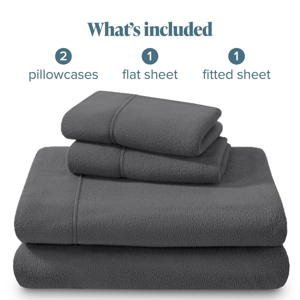Bare Home Cozy Fleece Sheet Set - Extra Plush Polar Fleece - Deep Pocket - Queen, Gray