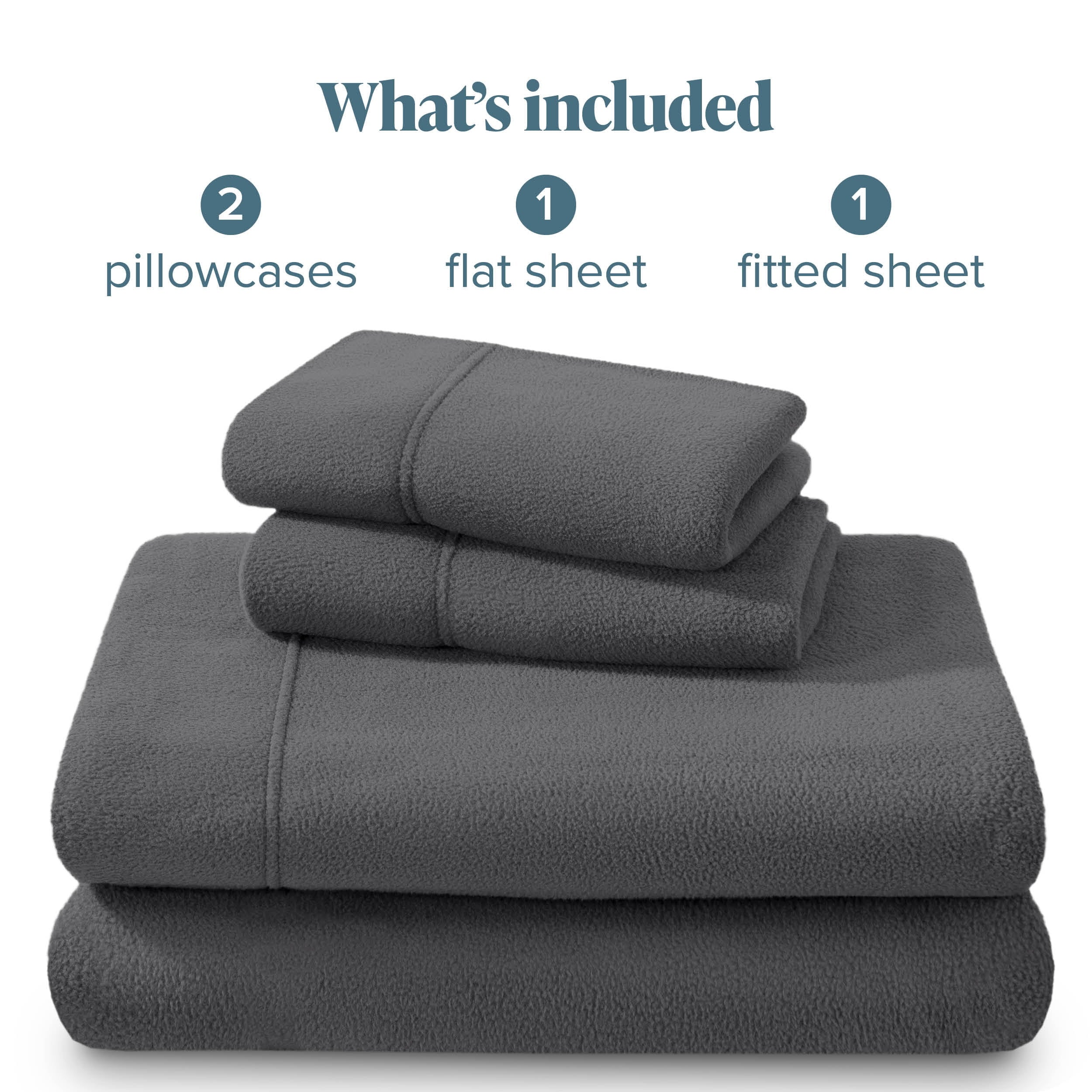 Bare Home Cozy Fleece Sheet Set - Extra Plush Polar Fleece - Deep Pocket - Queen, Gray
