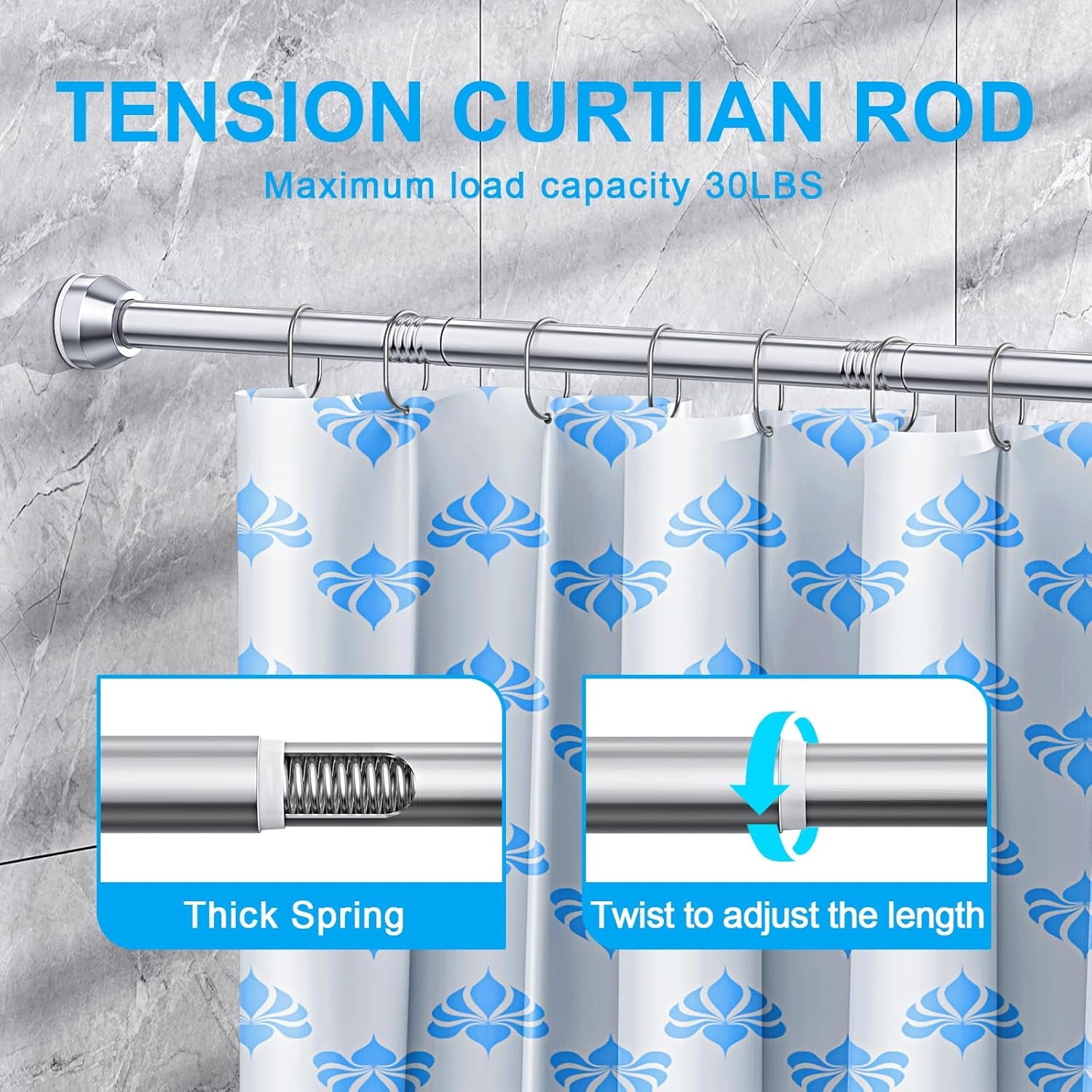 TITGIPE No hole telescopic shower curtain rod | 27-76 inches adjustable anti-skid spring rod | stainless steel rust resistance design | bathroom upgrade artifact no hole telescopic bath curtain rod