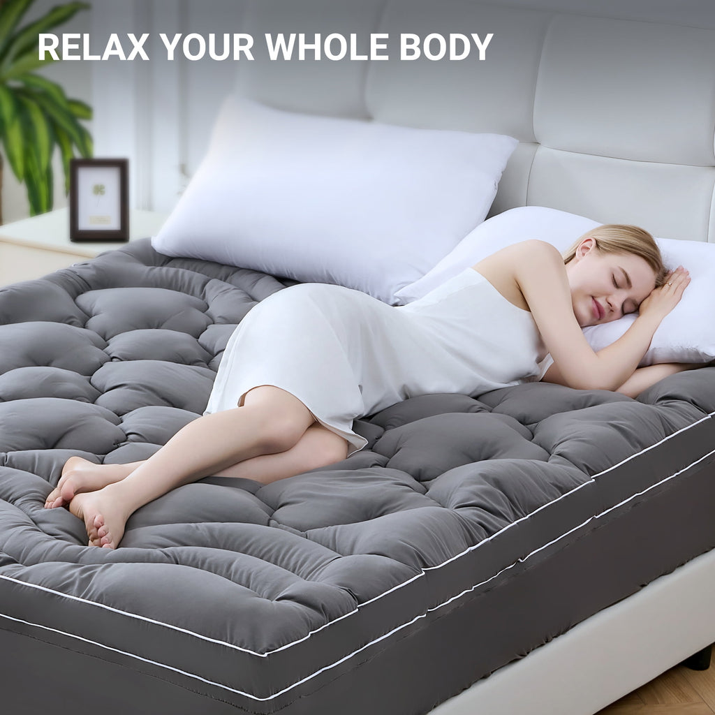 BDEUS Extra Thick Twin Mattress Topper, Cooling Mattress Pad Cover, Mattress Protector with 8-21 Inch Deep Pocket,Comfortable,Gray