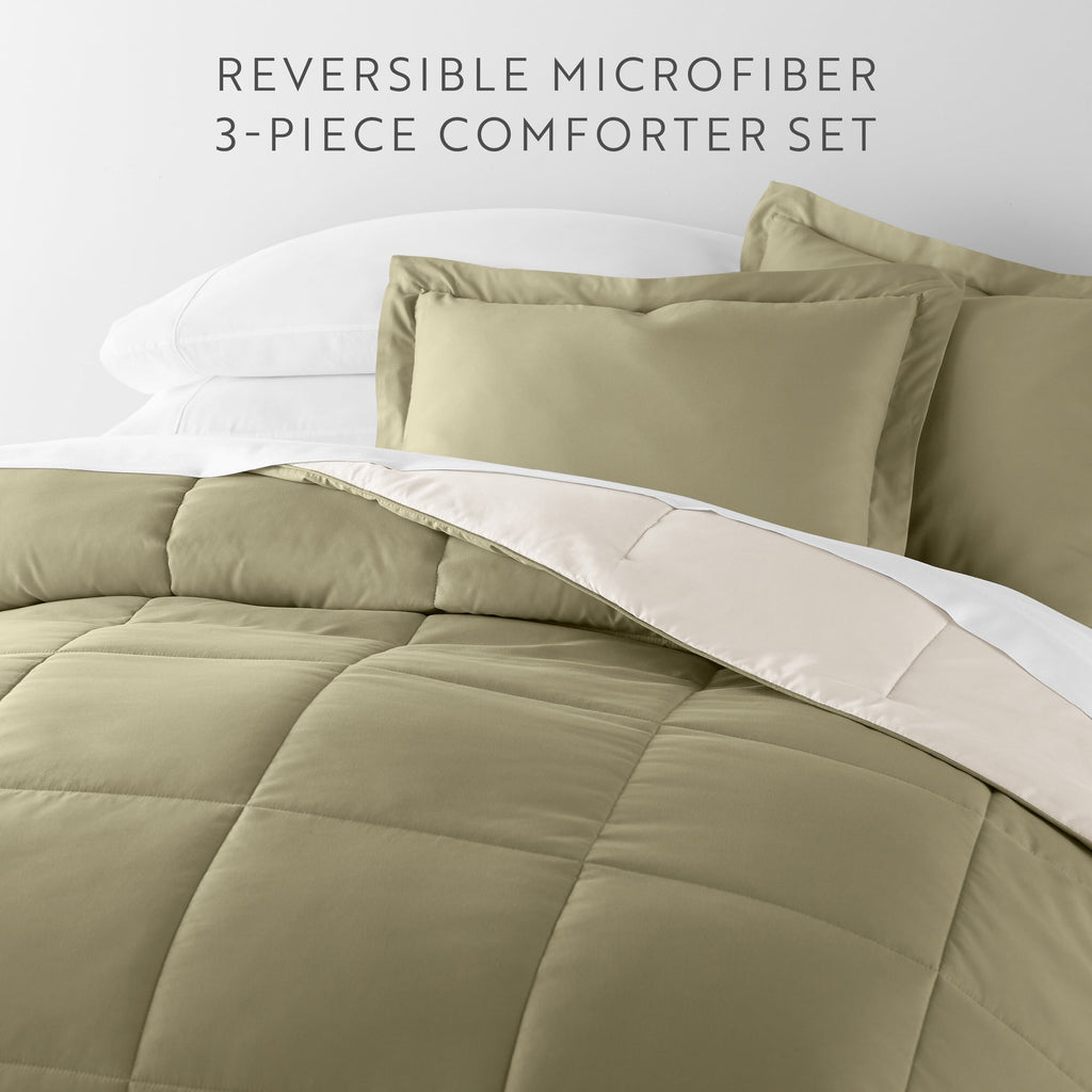 All Season Reversible Comforter Set Breathable Cool in Sage Green & Ivory Twin/Twin XL Size Bedding by Comfort Canopy