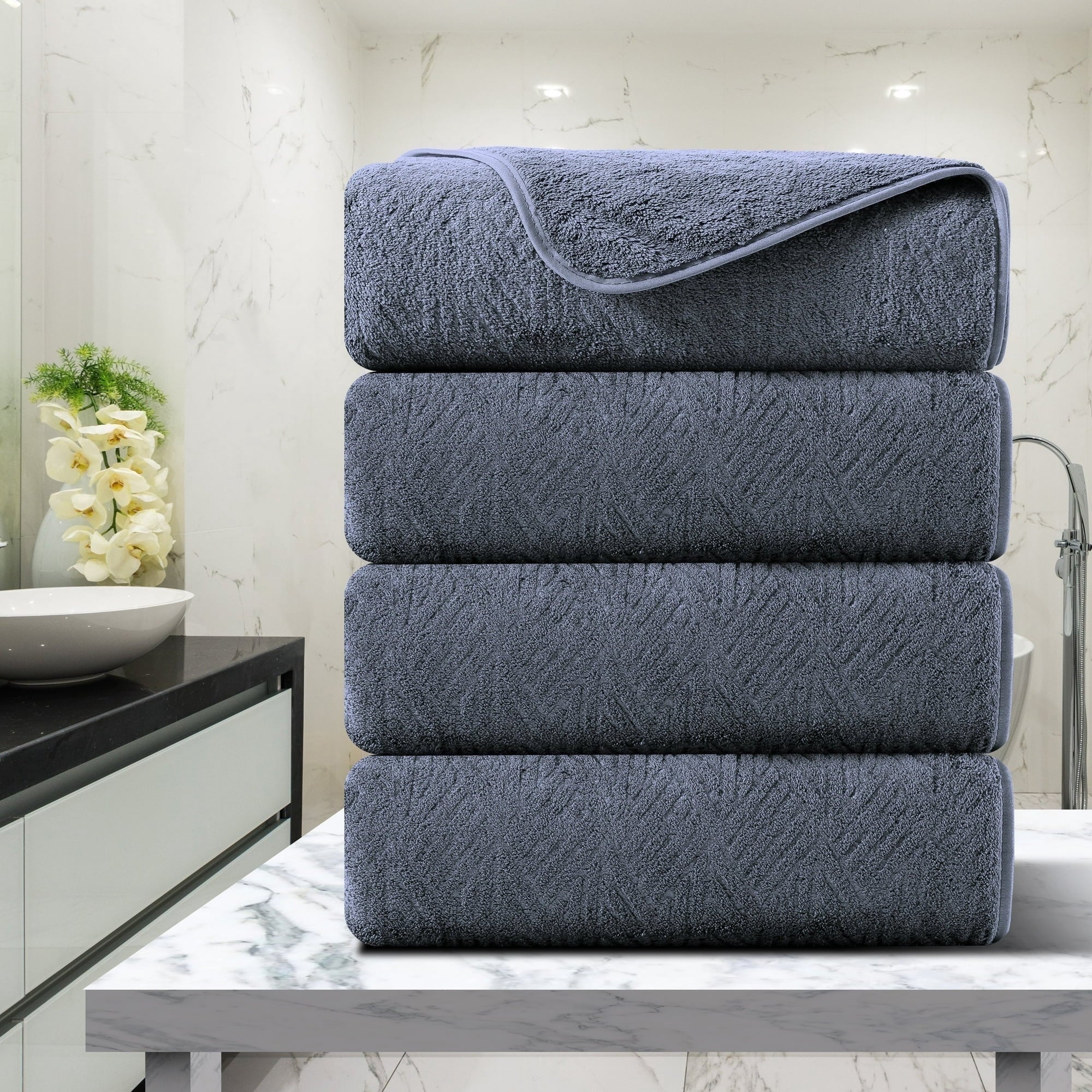 Green Essen 4 Pack Oversized Bath Towel Sets 700 GSM Soft Shower Towels 35 x 70 Inches Quick Dry Bath Sheets Highly Absorbent Bath Towel Clearance for Bathroom Spa Hotel Gym(Dark Grey)