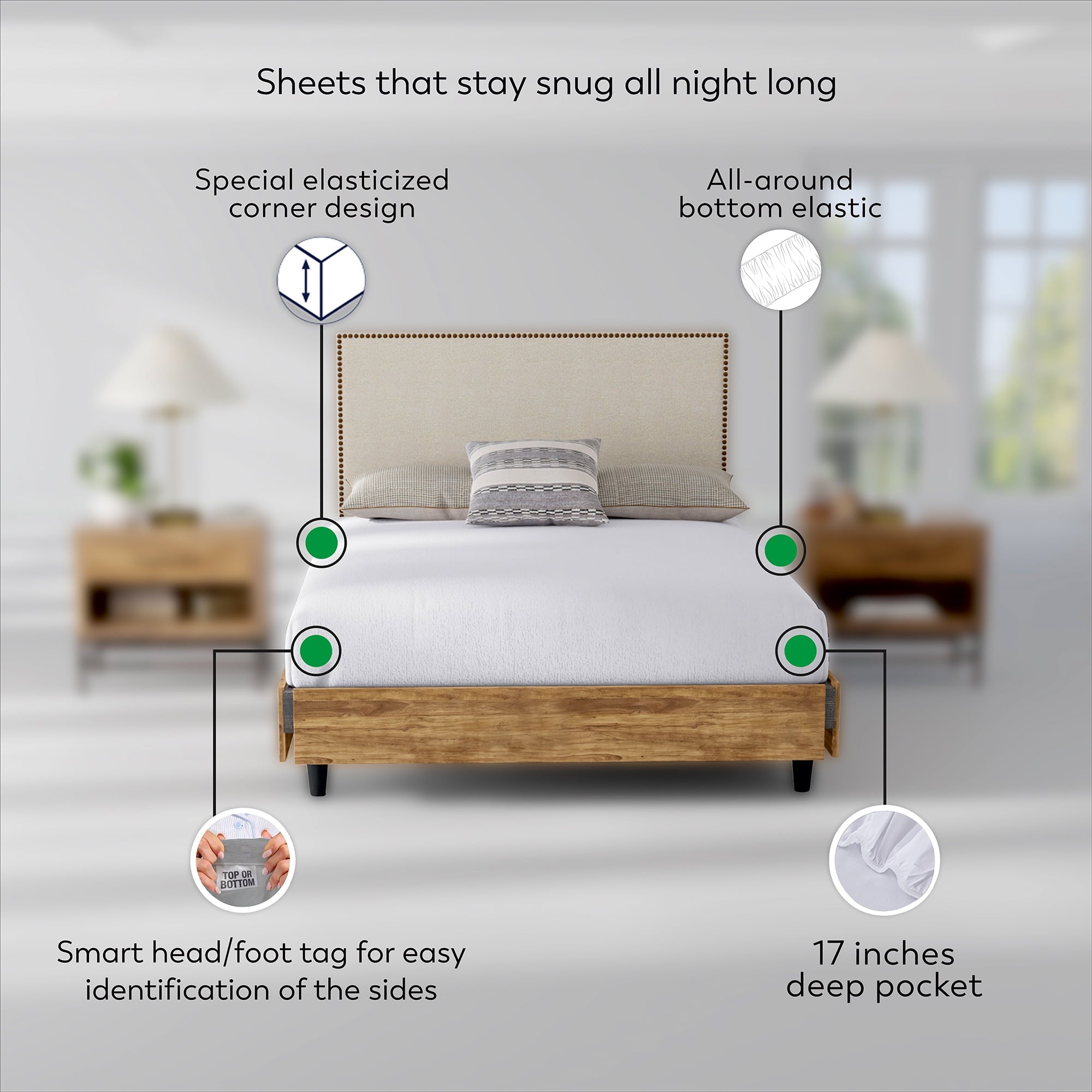 Color Sense 100% Cotton Percale Cool & Crisp 3-Piece Bedsheet set Twin Light Gray