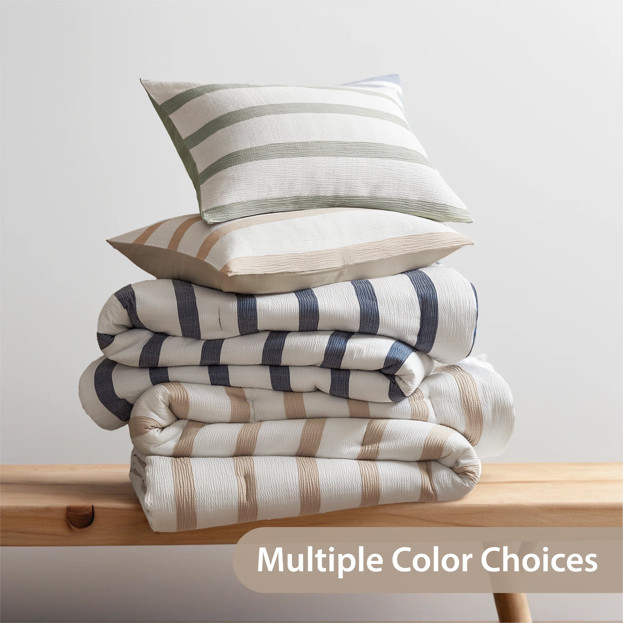 Regency Heights Full/Queen Comforter Set, Striped Texture Bedding Comforter Sets, 3 Pieces Tonal Stripes Woven Comforter with Pillow Sham, Blue