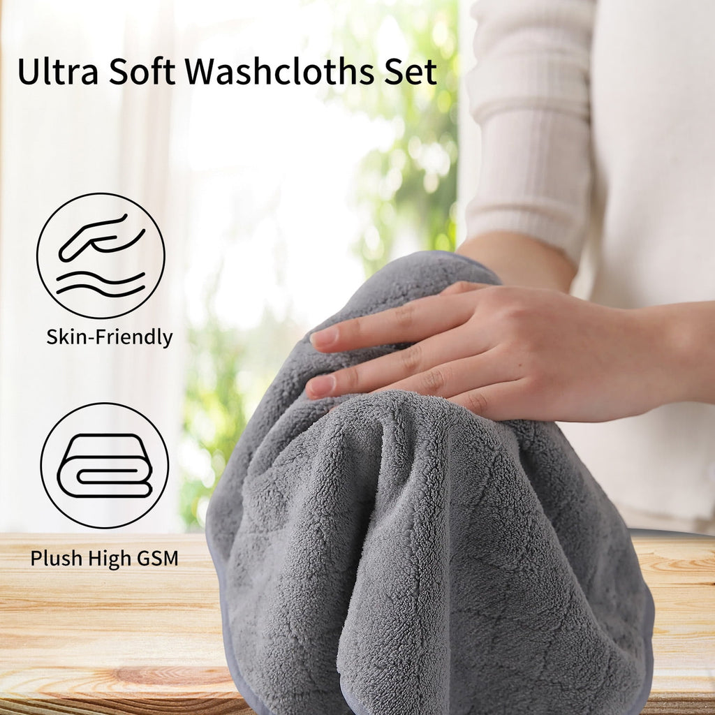 Jessy Home 12 Pack Dark Gray Washcloths for Bathroom 13x13 Inch Ultra Soft Hand Face Towels