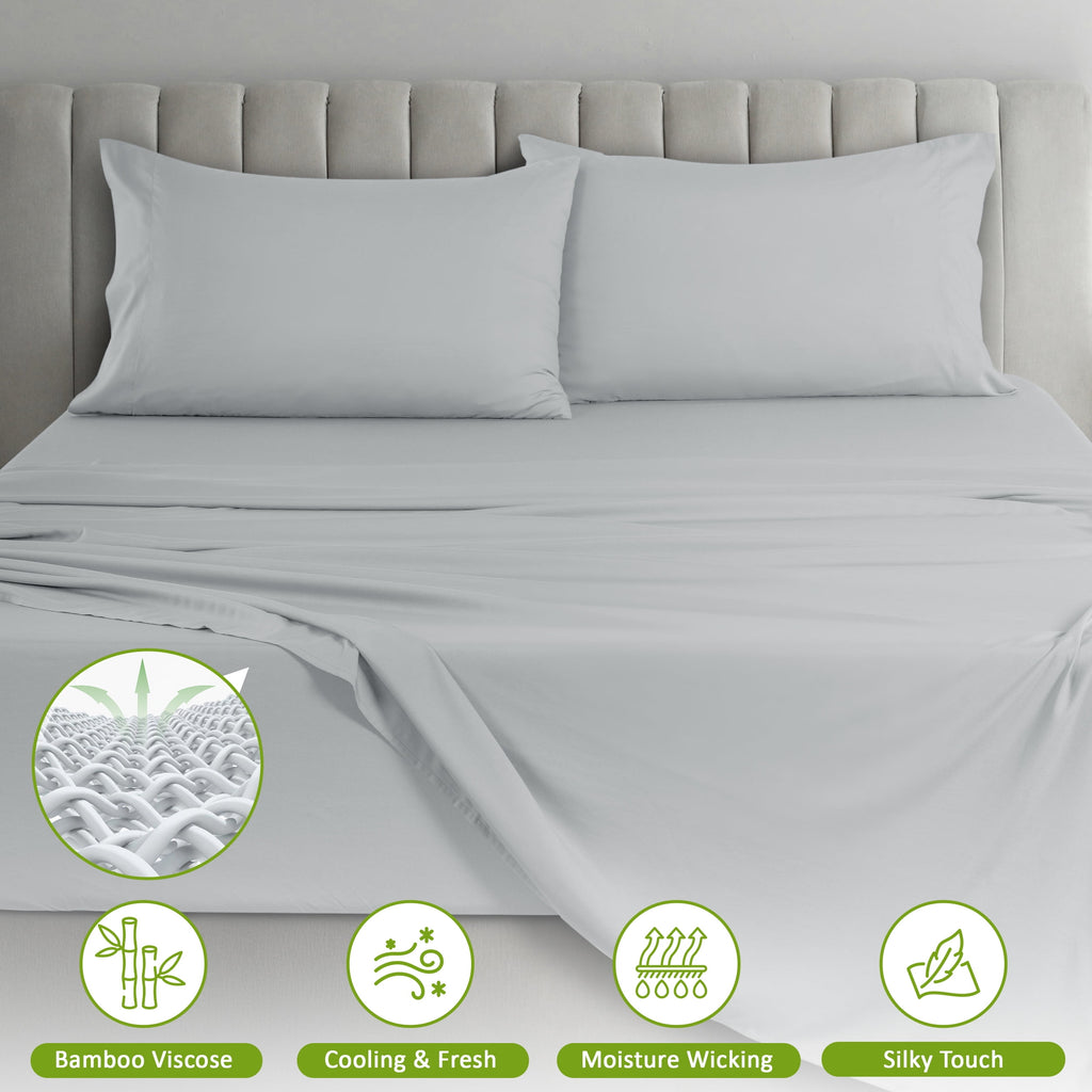 Lux Decor Collection Rayon from Bamboo Blend Queen Sheets Deep Pockets - 4 Piece Cooling Bed Sheets Set, Gray