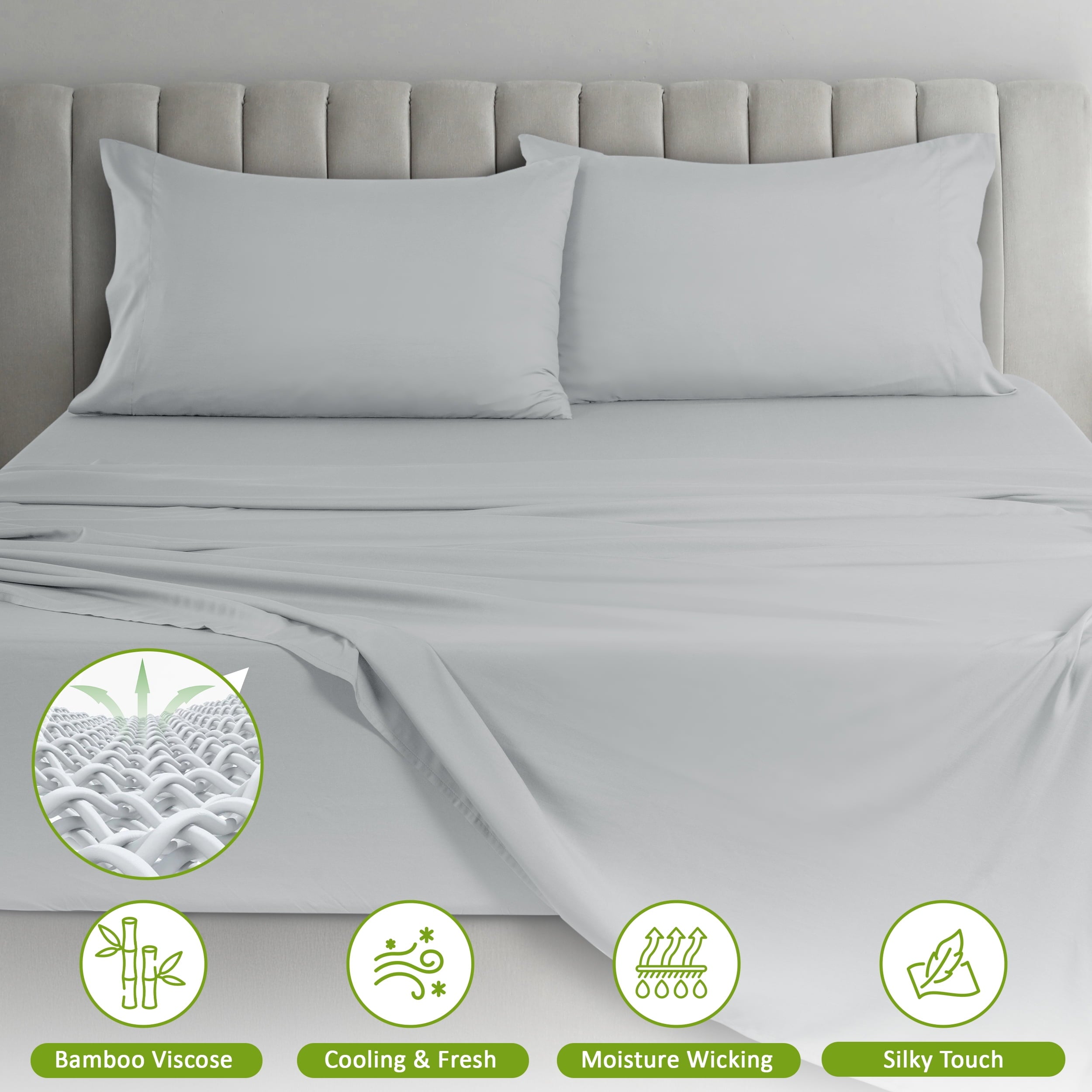Lux Decor Collection Rayon from Bamboo Blend Queen Sheets Deep Pockets - 4 Piece Cooling Bed Sheets Set, Gray