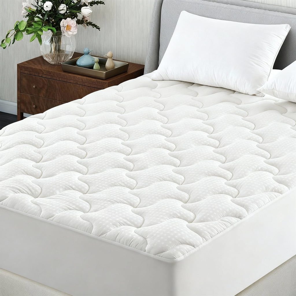 INGALIK Queen Size Mattress Pad, Cooling Breathable Mattress Topper, 400TC Quilted Fitted Protector and Cover with 8-21" Deep Pocket, White