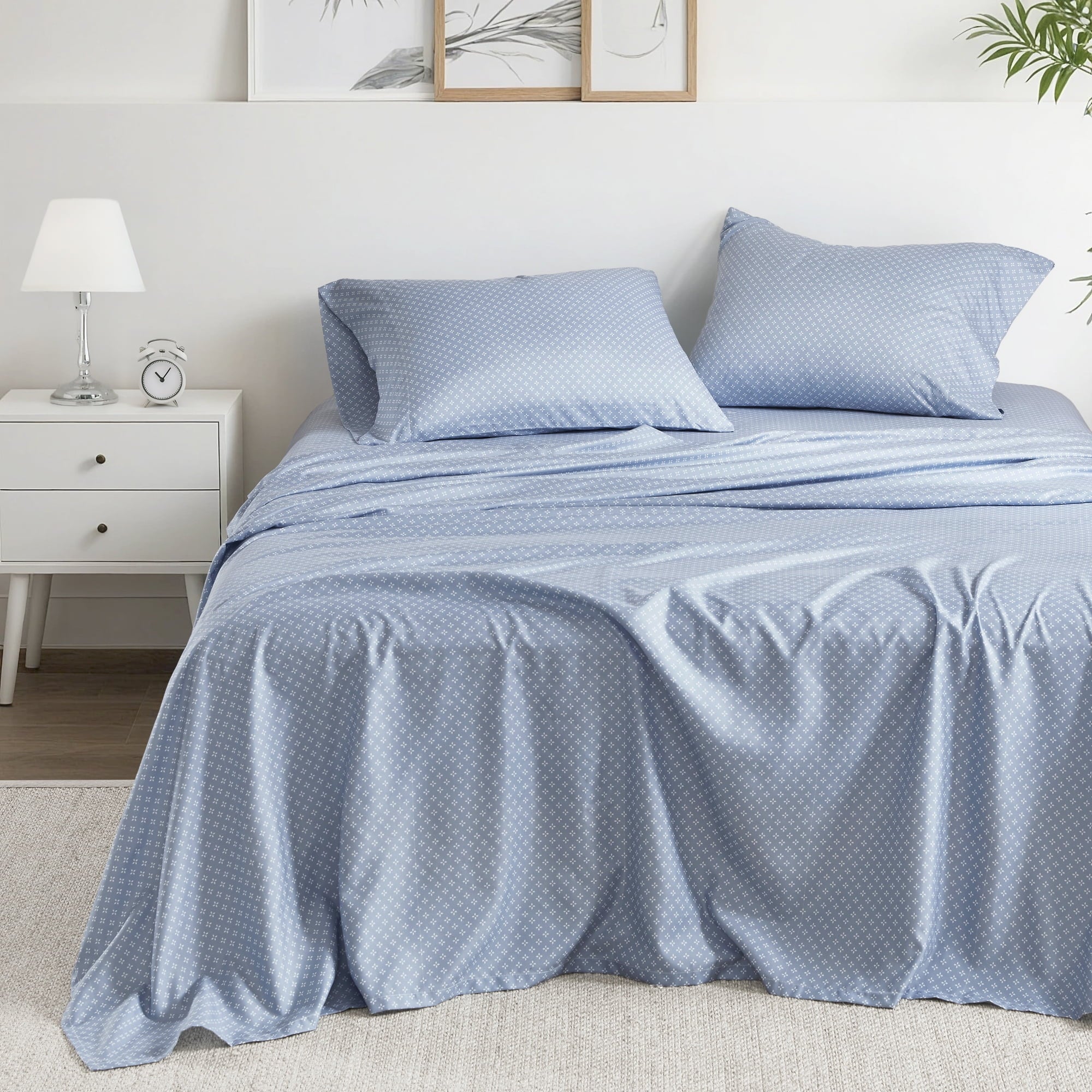 Regency Heights Queen Comforter Set with Sheets, Soft Brushed Bed in A Bag with Diamond Printed Bed Sheets, 7 Piece Bedding Sets with Flat Sheet and Fitted Sheet, Blue