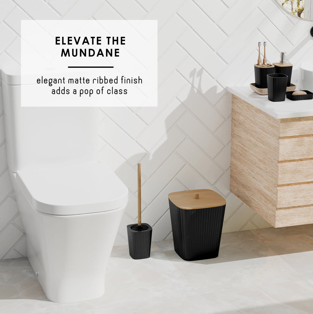 Hearth & Harbor 20 Piece Bamboo Bathroom Sets, Black Bathroom Accessories Set with Shower Curtain