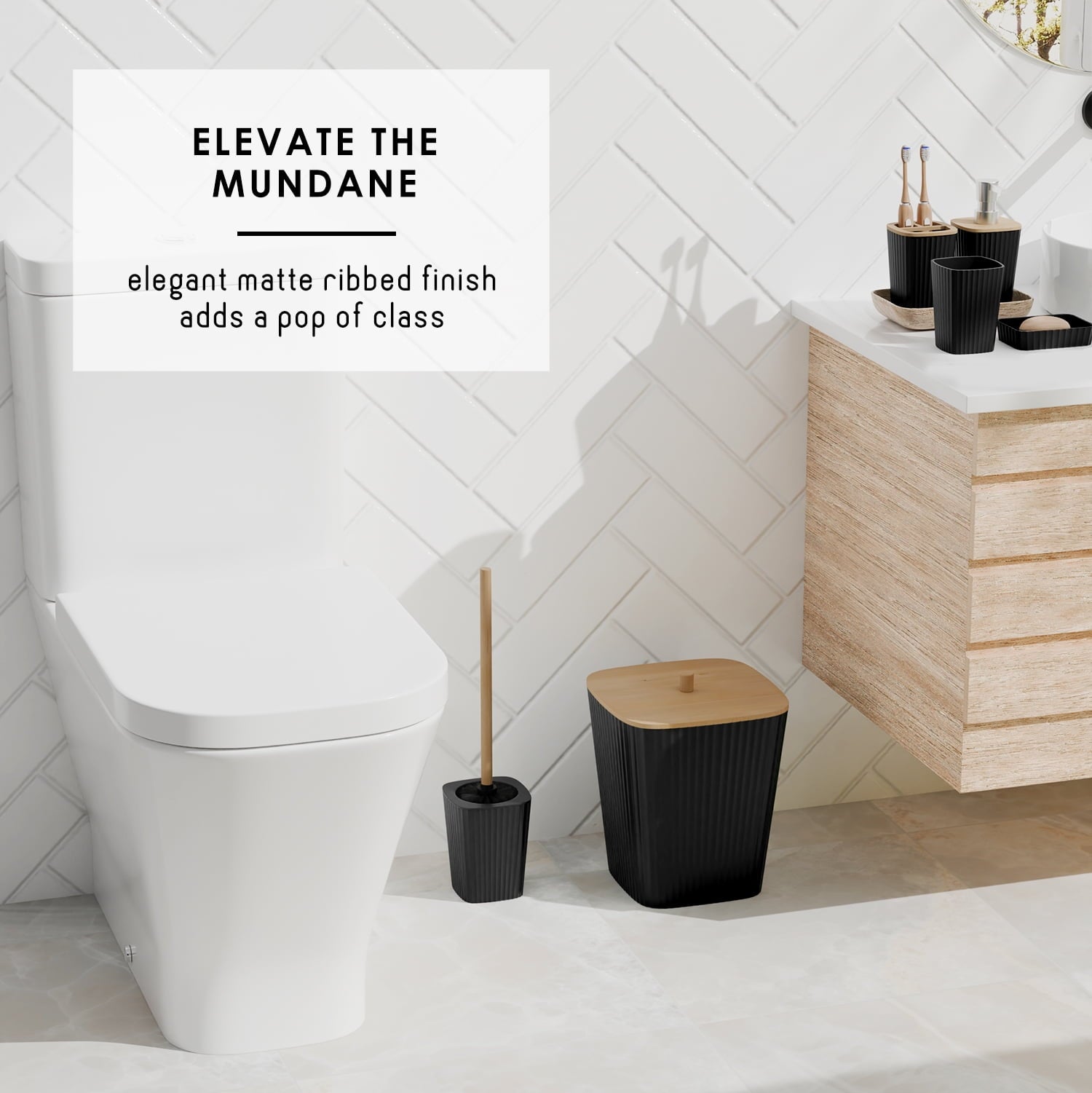 Hearth & Harbor 20 Piece Bamboo Bathroom Sets, Black Bathroom Accessories Set with Shower Curtain