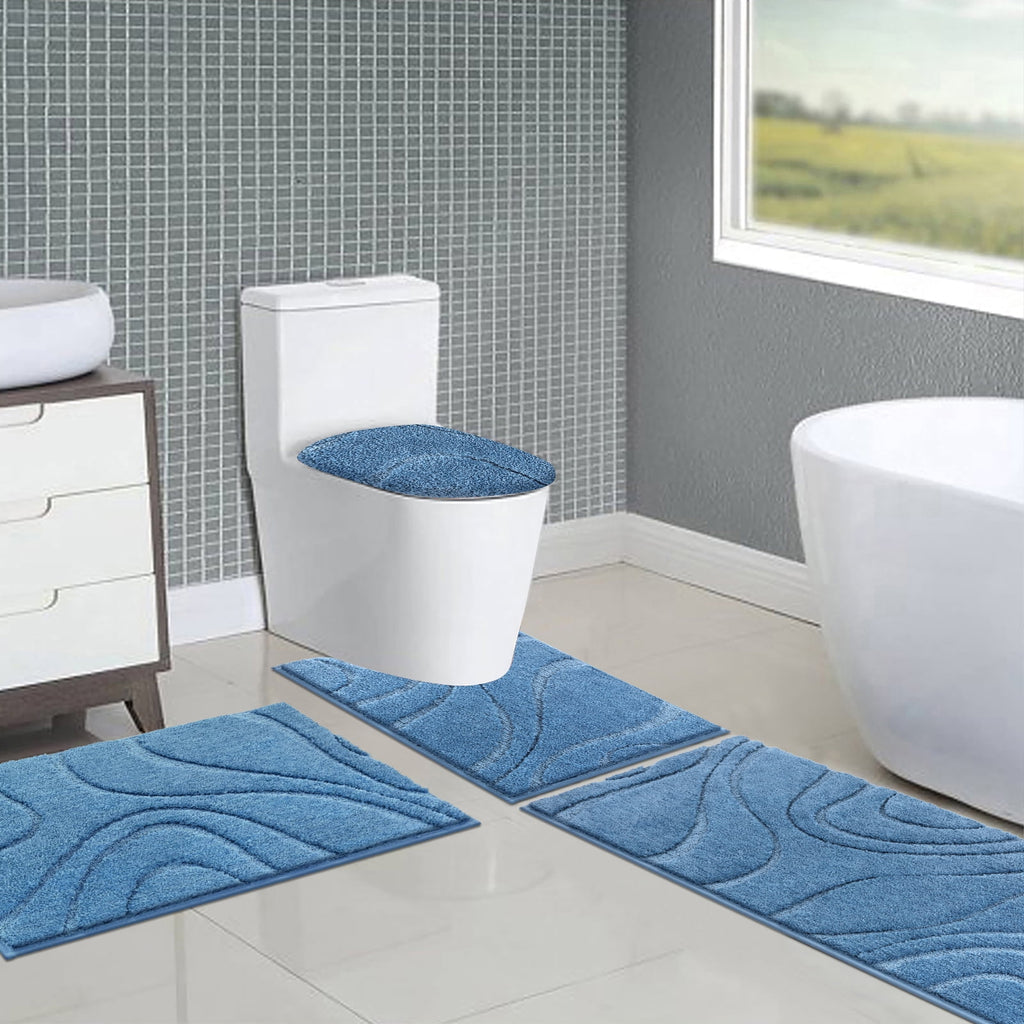 Ileading Bathroom Rugs Sets 4 Piece, Super Soft and Absorbent Non Slip Microfiber Toilet Bathroom Mats