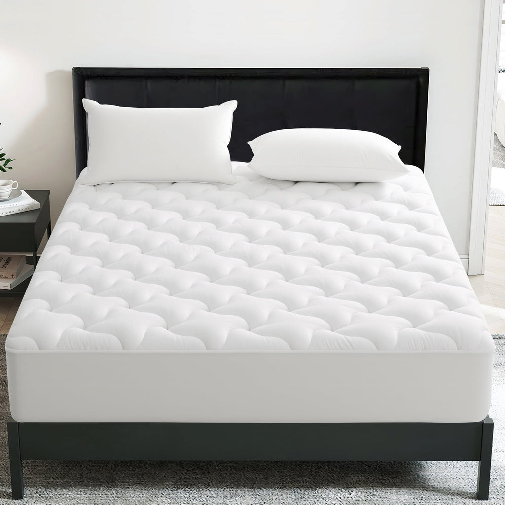 INGALIK Queen Size Mattress Pad, Cooling Breathable Mattress Topper, 400TC Quilted Fitted Protector and Cover with 8-21" Deep Pocket, White