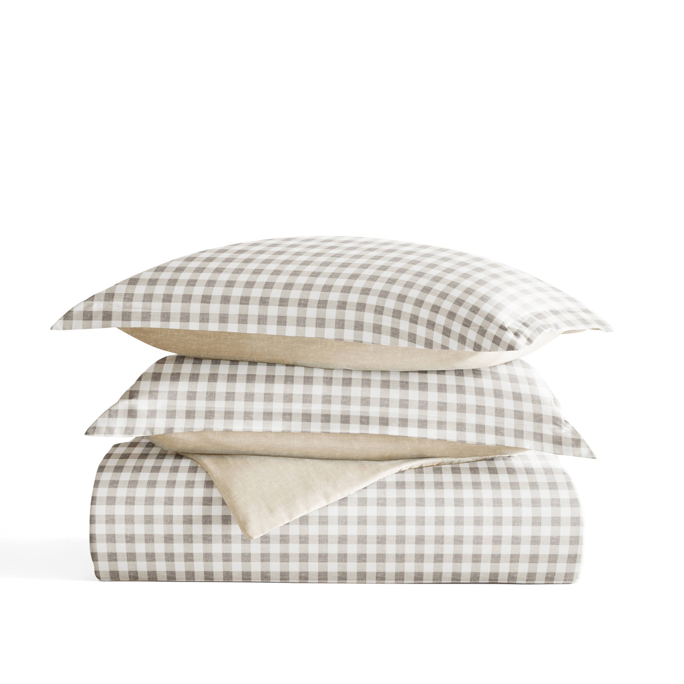 Duvet Cover Set - Ultra Soft & Breathable - Reversible Beige Gingham Check for Twin/TwinXL Bedding by Comfort Canopy