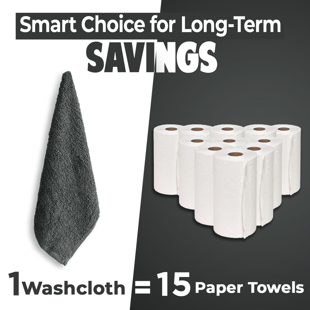 Dan River Washcloths pack of 24 High-Quality Soft Cotton Absorbent and Multipurpose Wash Clothes for Face & Body - Gray, 12x12in