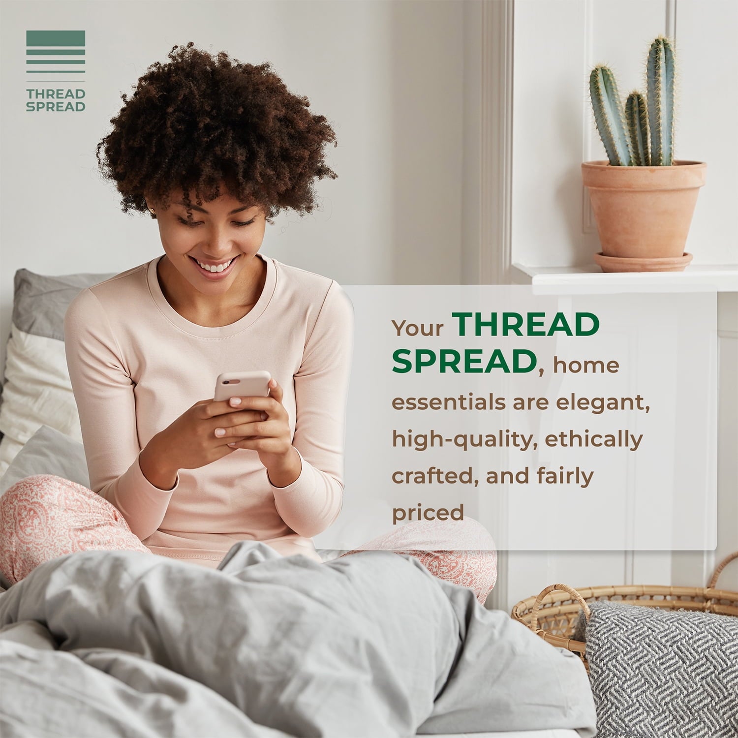 Thread Spread 100% Organic Cotton Sheets Queen Size - 4 PC Organic Cotton Queen Size Percale Weave Sheet Set, Soft, Cooling, Crisp & Breathable, 16" Deep Pocket Hotel Quality Bedding Set - White