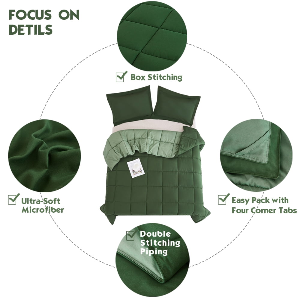 HIG Light Weight Down Alternative Comforter Set, Queen, Green, Reversible