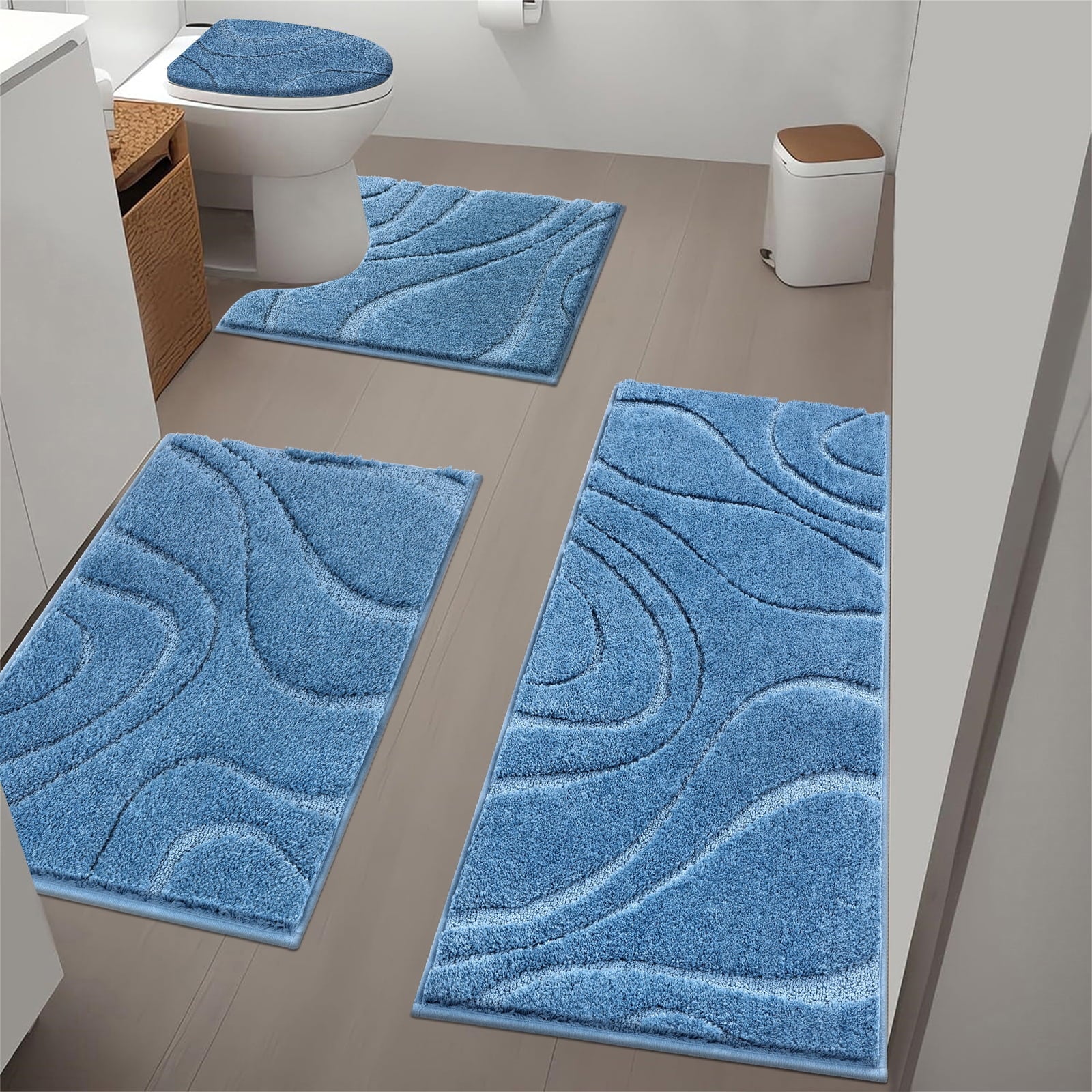 Ileading Bathroom Rugs Sets 4 Piece, Super Soft and Absorbent Non Slip Microfiber Toilet Bathroom Mats