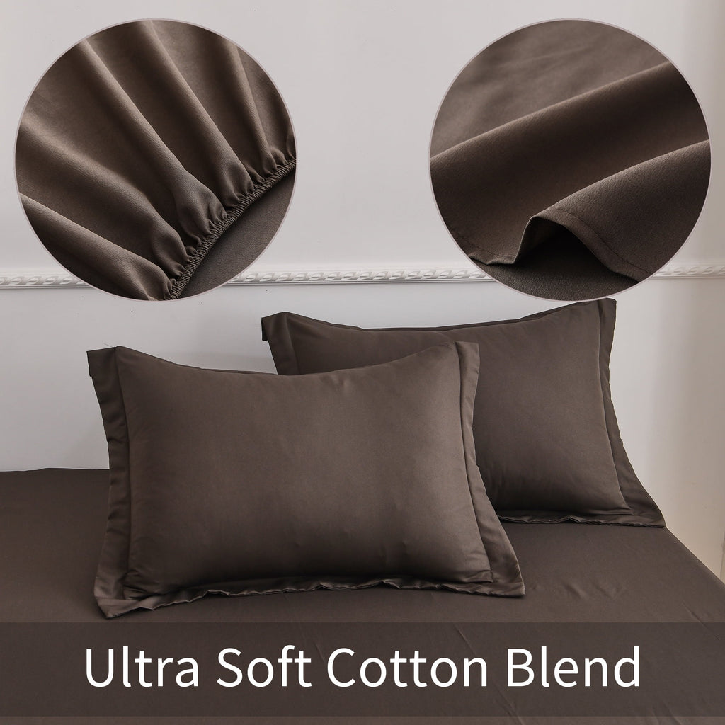 Jessy Home Bed Sheets Set 4 Piece Queen/Full Sheet Set Brown Gray Cotton Blend Fitted Sheet, Flat Sheet & 2 Pillowcases Bedding Set