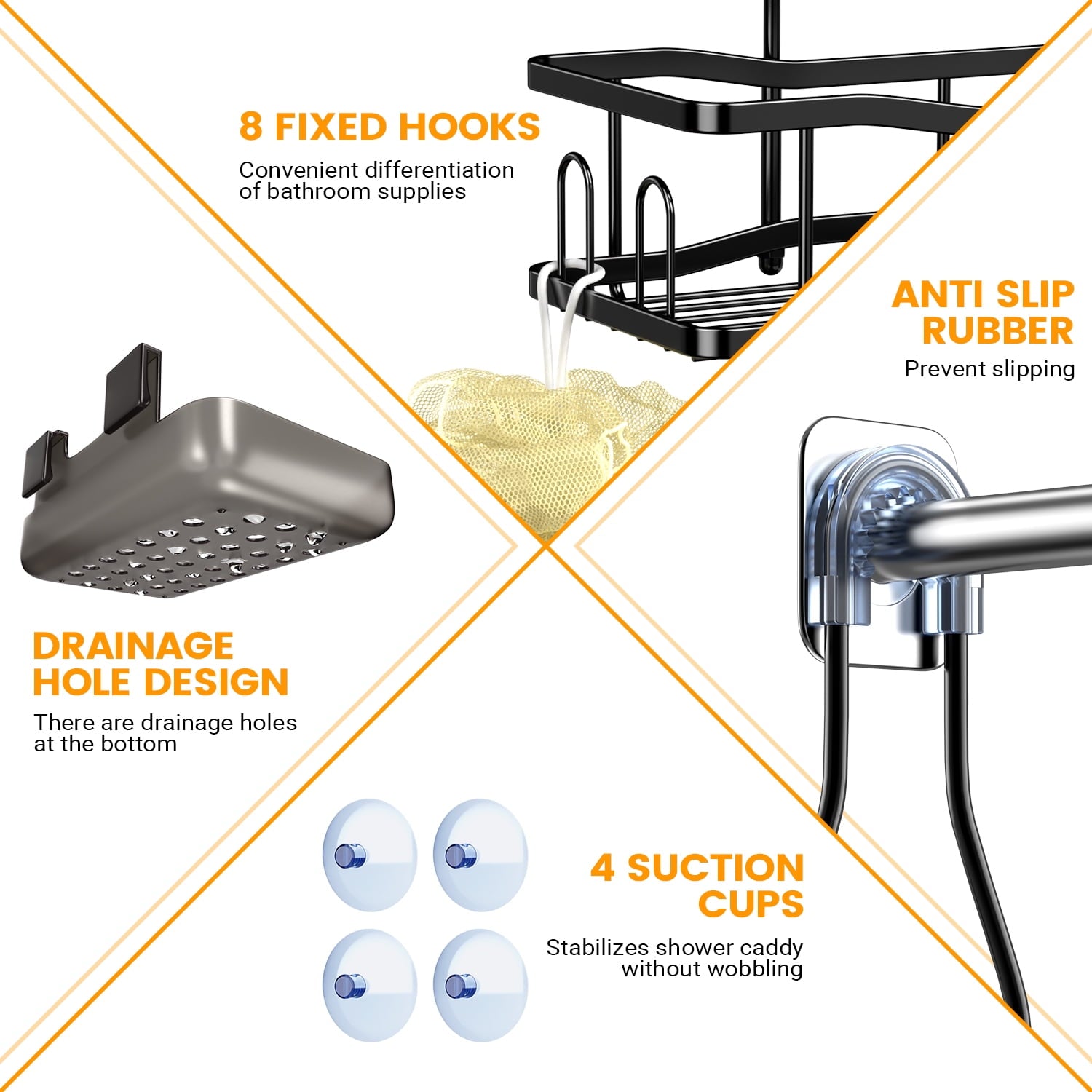 TINANA Hanging Shower Caddy, Rustproof Shower Shelf Racks Over Shower Head - No Drilling Bathroom Organizer for Shampoo with Soap Holder