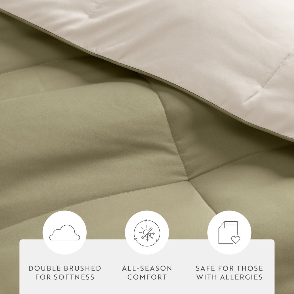 All Season Reversible Comforter Set Breathable Cool in Sage Green & Ivory Twin/Twin XL Size Bedding by Comfort Canopy