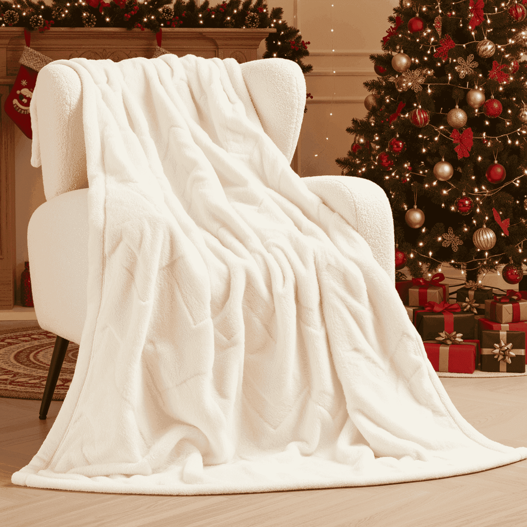 Naipo 50 in x 70 in Faux Rabbit Fur Blanket White Arctic Velvet Throw Blanket Unique Design Perfect for All Seasons and Ages (No Heating)