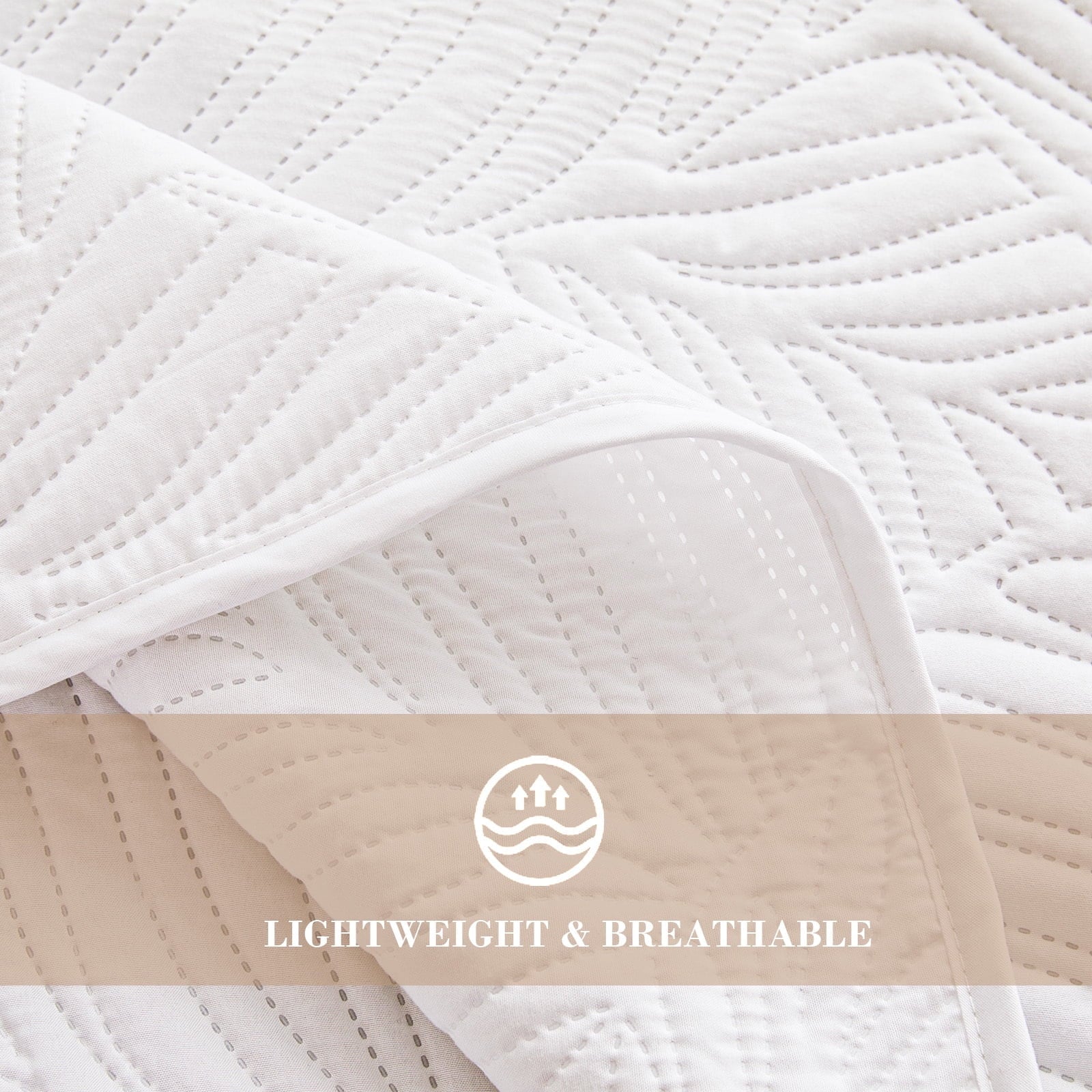 Exclusivo Mezcla Ultrasonic King Size Quilt Set White, 3 Pieces Lightweight Bedspread Leaf Pattern Bed Cover Soft Microfiber Coverlet Bedding Set for All Seasons