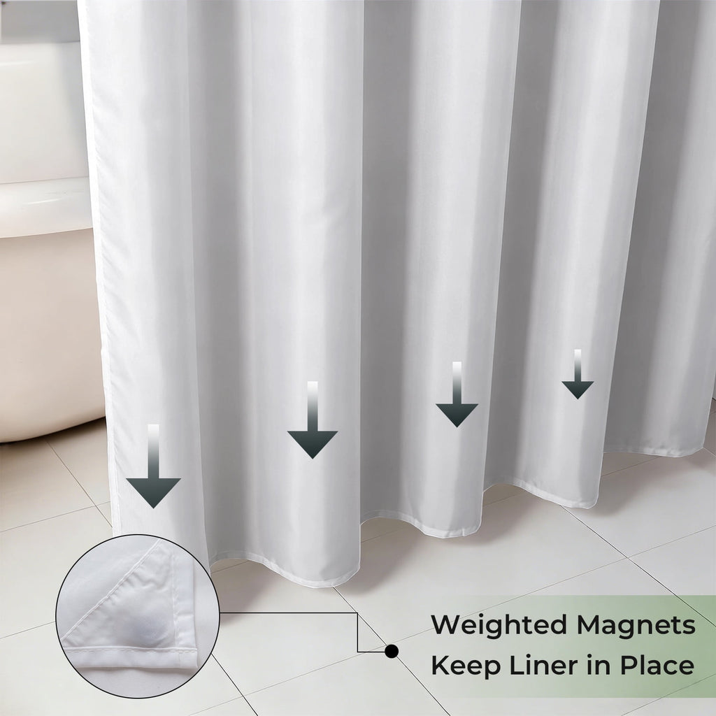 Yiannan Fabric Water-Repellent Shower Curtain,Mold Resistant & Machine Washable Shower Curtain liner,72 x 72 inches,White