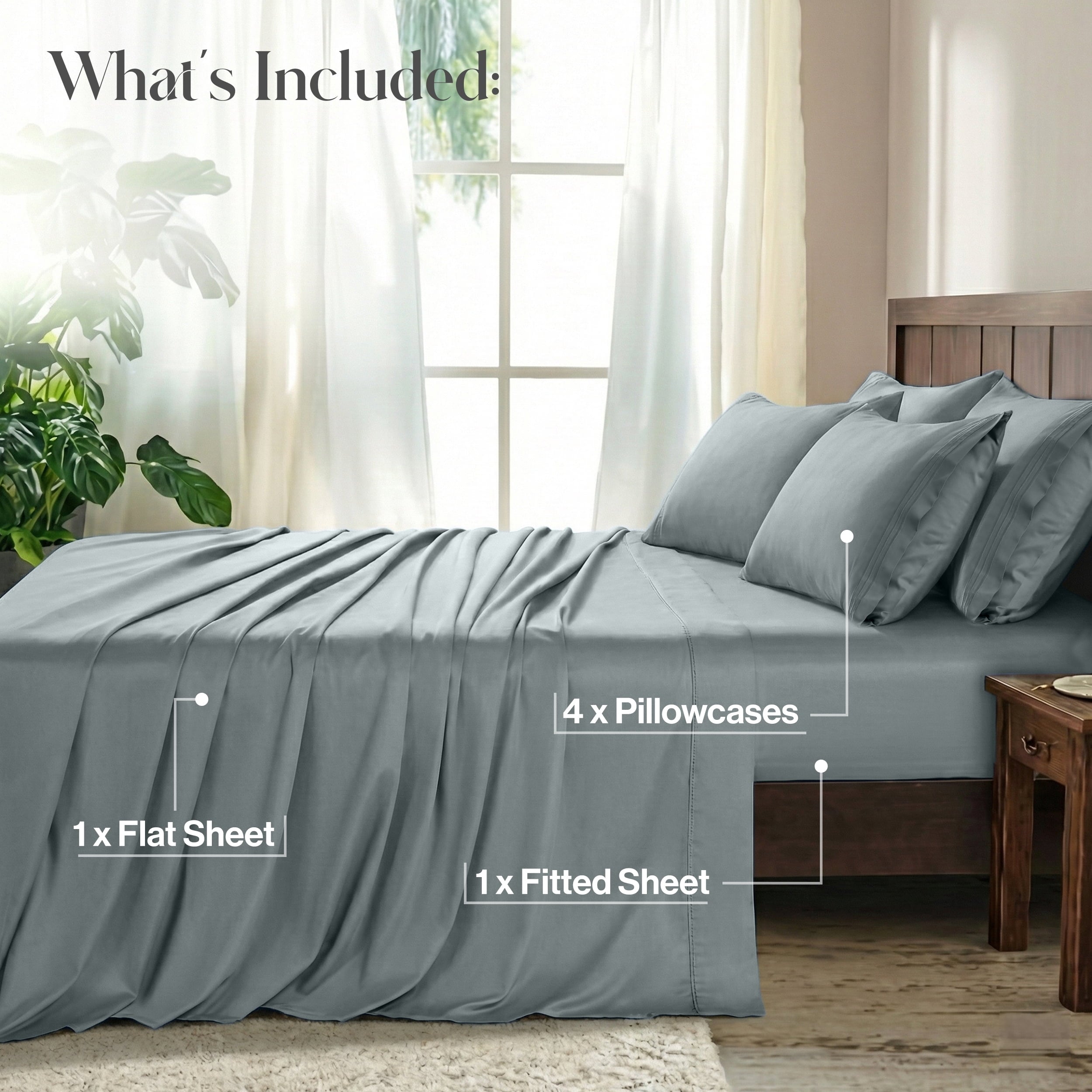 Lux Decor&nbsp;King&nbsp;Bed Sheets - 6 Piece Ultra-Soft Microfiber&nbsp;Sheets Set, Deep Pocket Fitted Sheet, Flat Sheet & 4 Pillowcases, Breathable Hotel Luxury, OEKO-TEX Certified, Grey