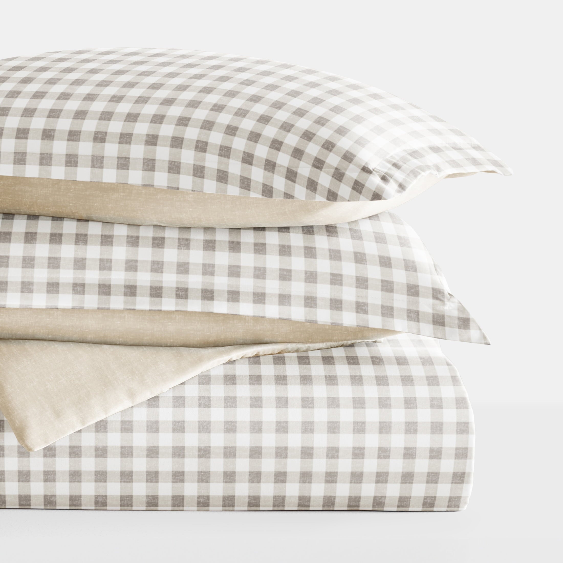 Duvet Cover Set - Ultra Soft & Breathable - Reversible Beige Gingham Check for Twin/TwinXL Bedding by Comfort Canopy