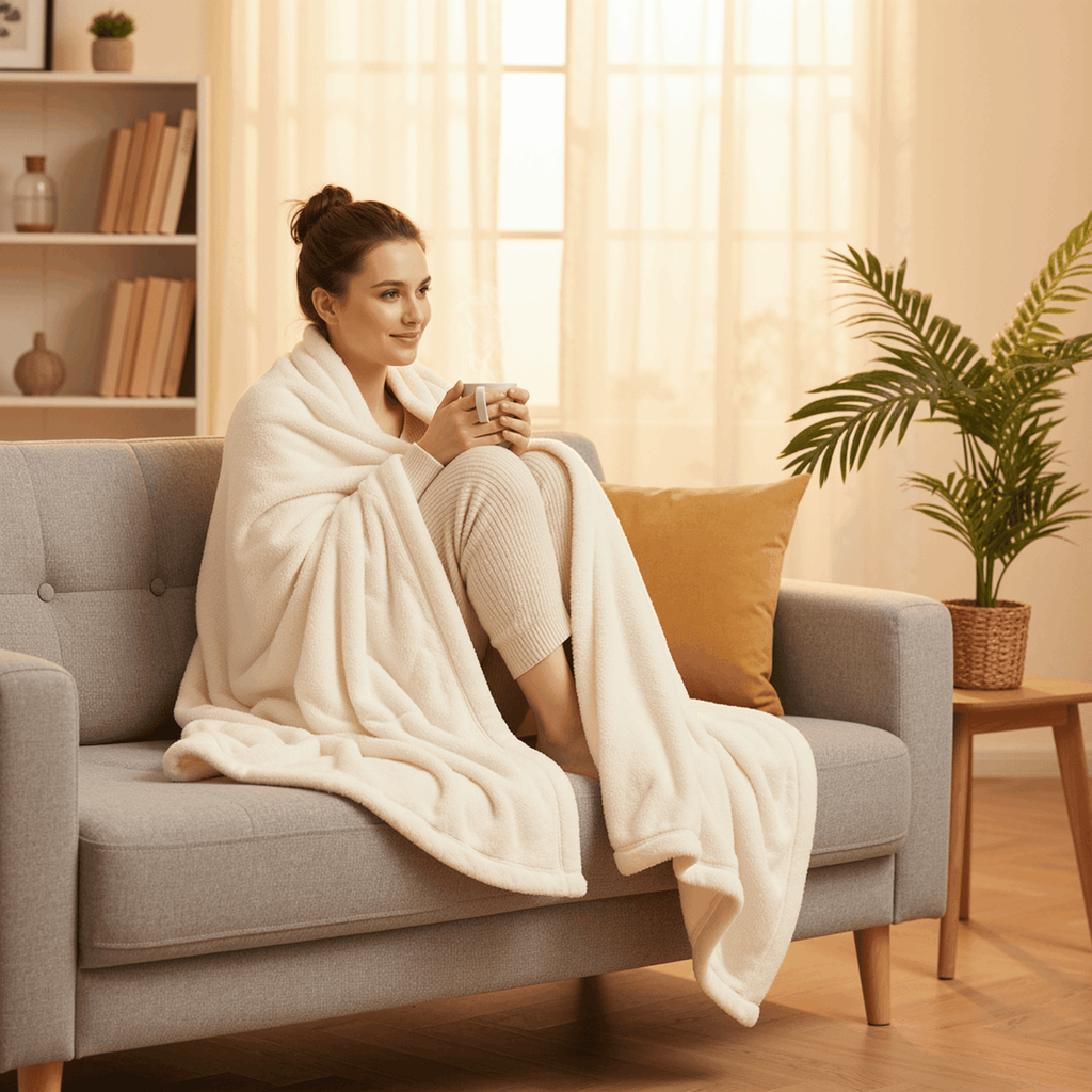 Naipo 50 in x 70 in Faux Rabbit Fur Blanket White Arctic Velvet Throw Blanket Unique Design Perfect for All Seasons and Ages (No Heating)