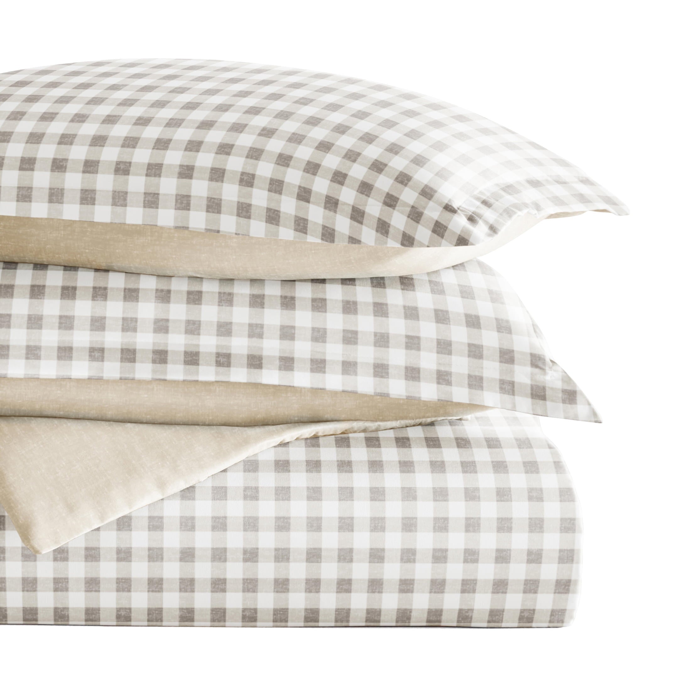 Duvet Cover Set - Ultra Soft & Breathable - Reversible Beige Gingham Check for Twin/TwinXL Bedding by Comfort Canopy