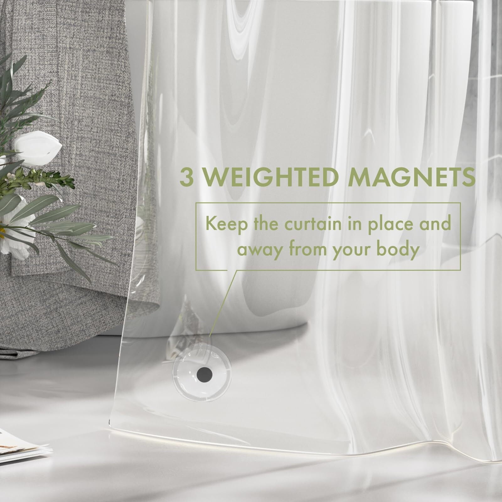 AmazerBath Shower Curtain Liner, 72x72 Clear Shower Curtain Liner, Waterproof Plastic Shower Liner, Cute Lightweight PEVA Shower Curtains for Bathroom with Magnet and 12 Rustproof Metal Grommet Holes