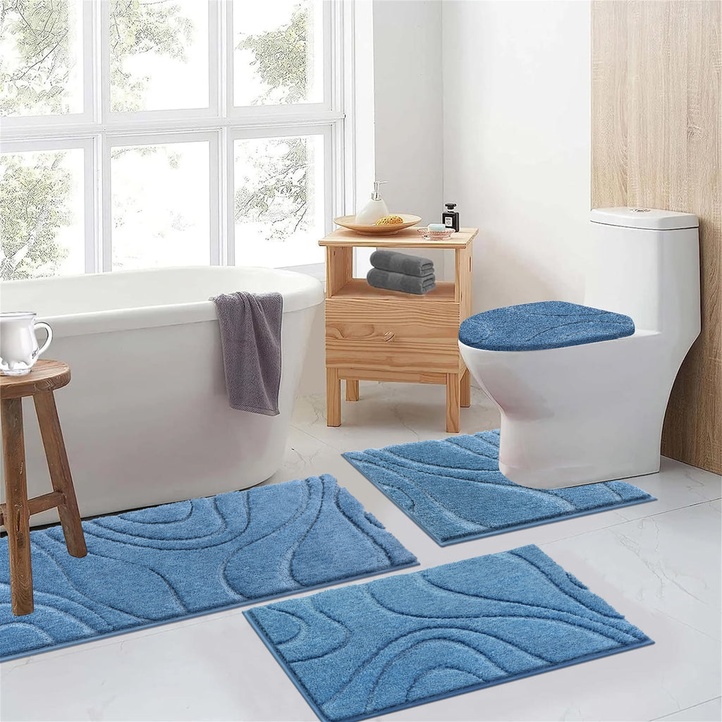Ileading Bathroom Rugs Sets 4 Piece, Super Soft and Absorbent Non Slip Microfiber Toilet Bathroom Mats