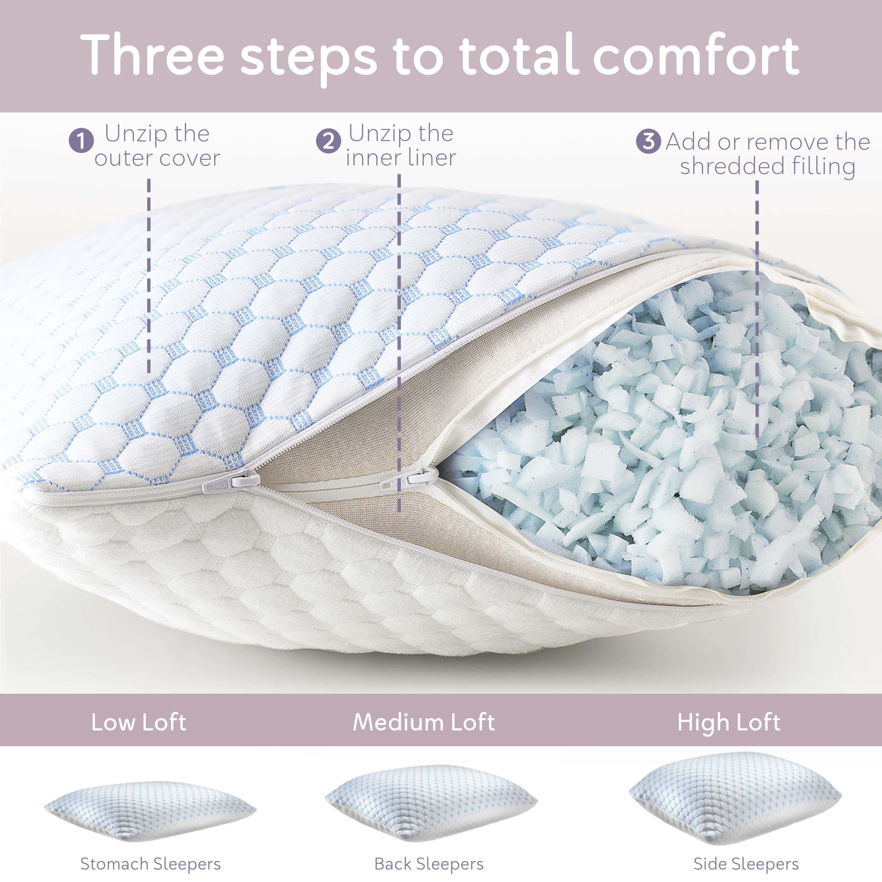 Virtu Temperature Queen Pillows Set of 2, Regulating and Adjustable Soft Memory Foam Cooling Bed Pillows Queen Size Pillows Set of 2, 20" X 30"