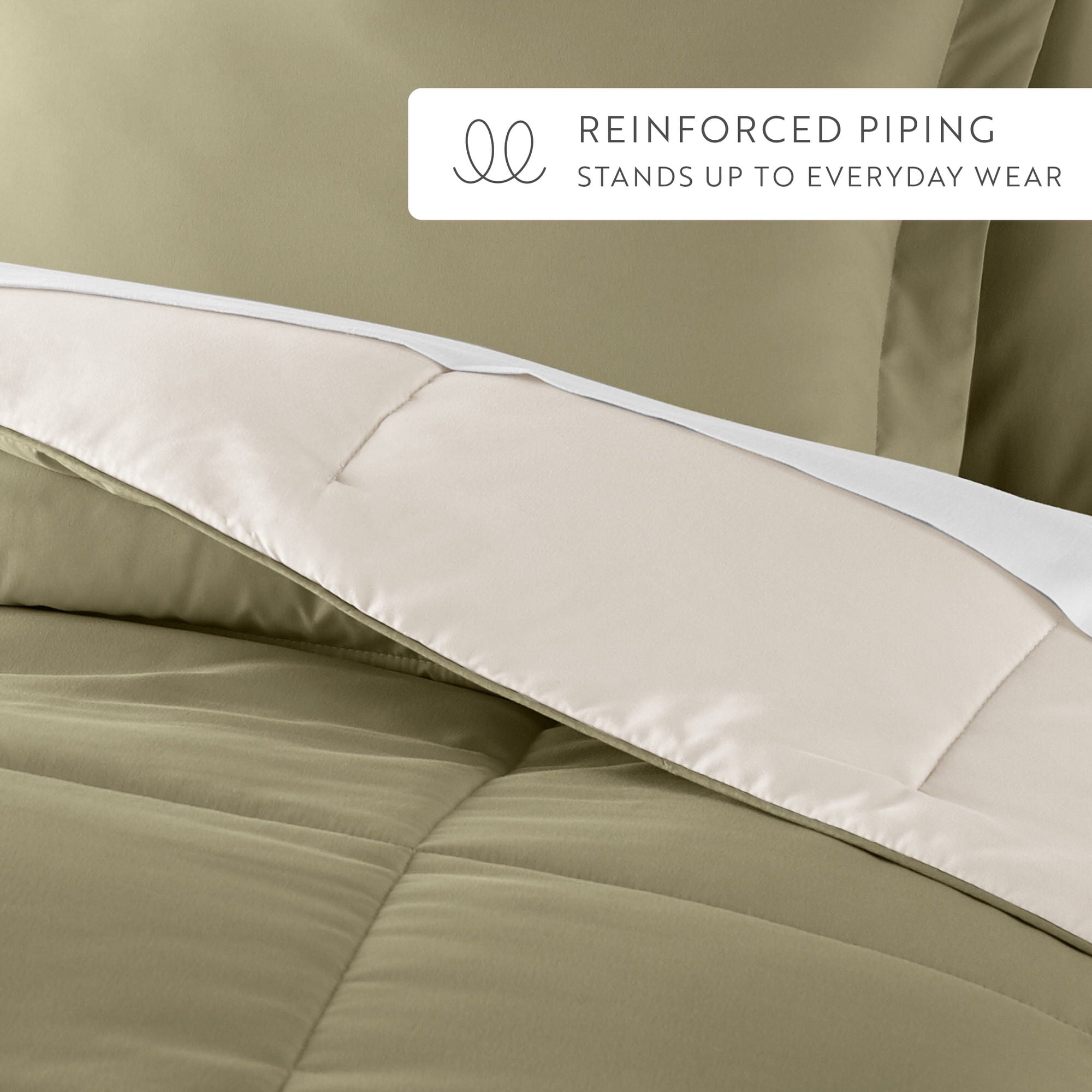 All Season Reversible Comforter Set Breathable Cool in Sage Green & Ivory Twin/Twin XL Size Bedding by Comfort Canopy