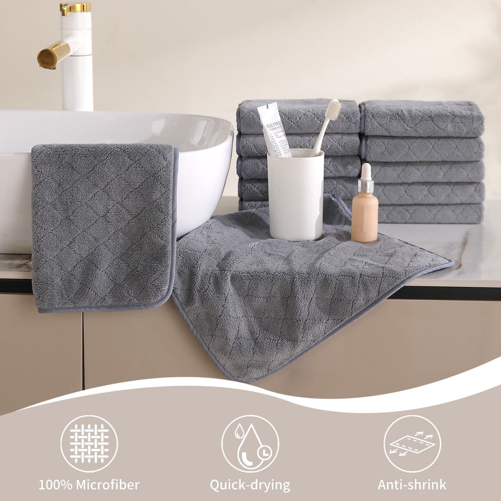 Jessy Home 12 Pack Dark Gray Washcloths for Bathroom 13x13 Inch Ultra Soft Hand Face Towels