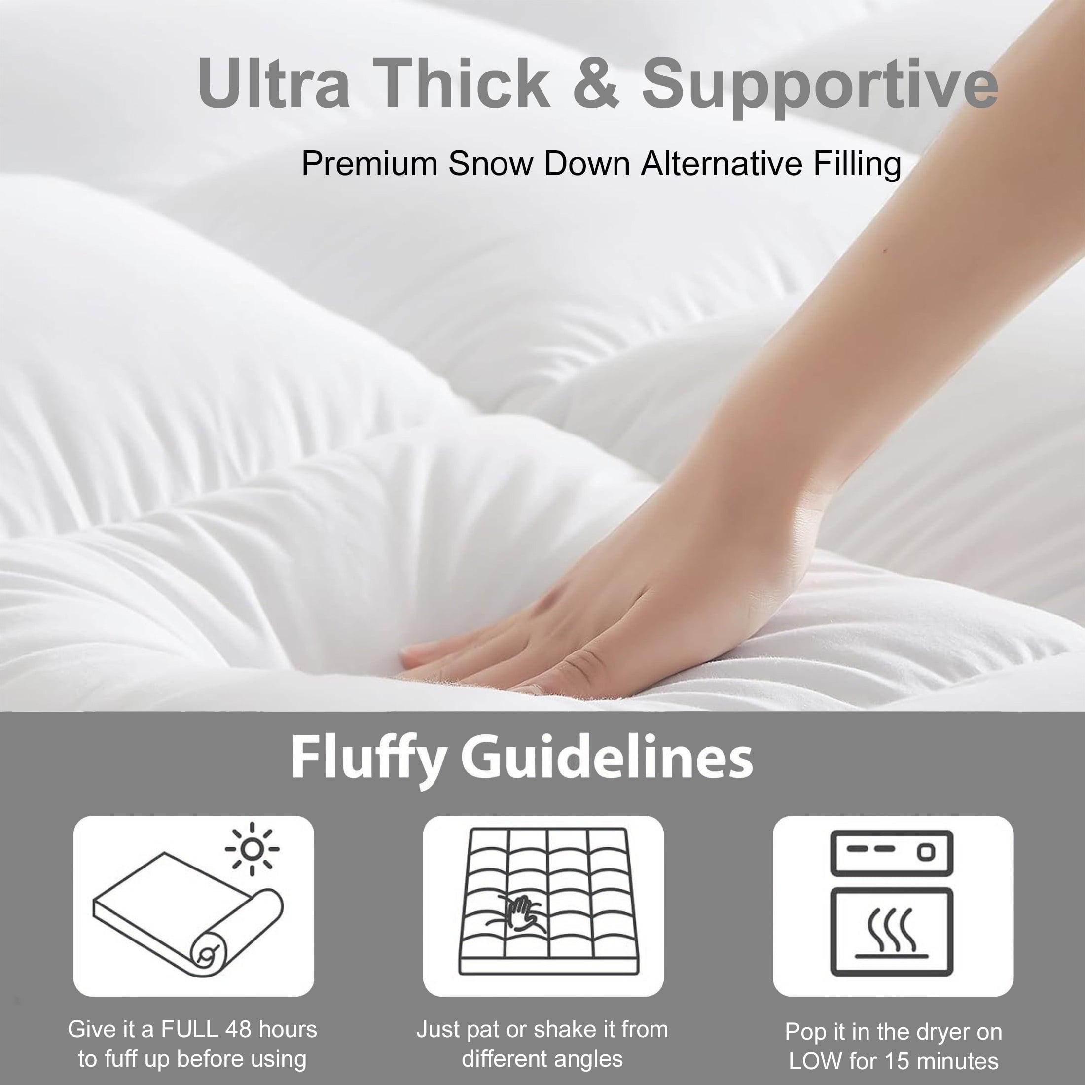 Teler Mattress Topper Queen Size for Back Pain, 400TC Extra Thick Mattress Pad Pillow Top, Quilted Fitted Mattress Protector Cover with 8-21" Deep Elastic Pocket, Soft & Breathable, White