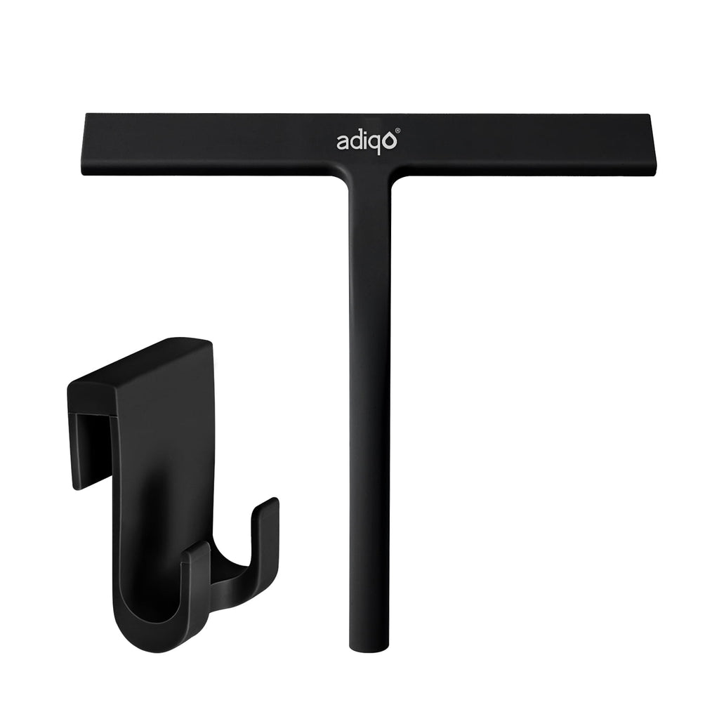 Adiqo 9" Silicone Shower Squeegee for Bathroom, Shower Doors, Mirrors - 100% Streak Free, Matte Black