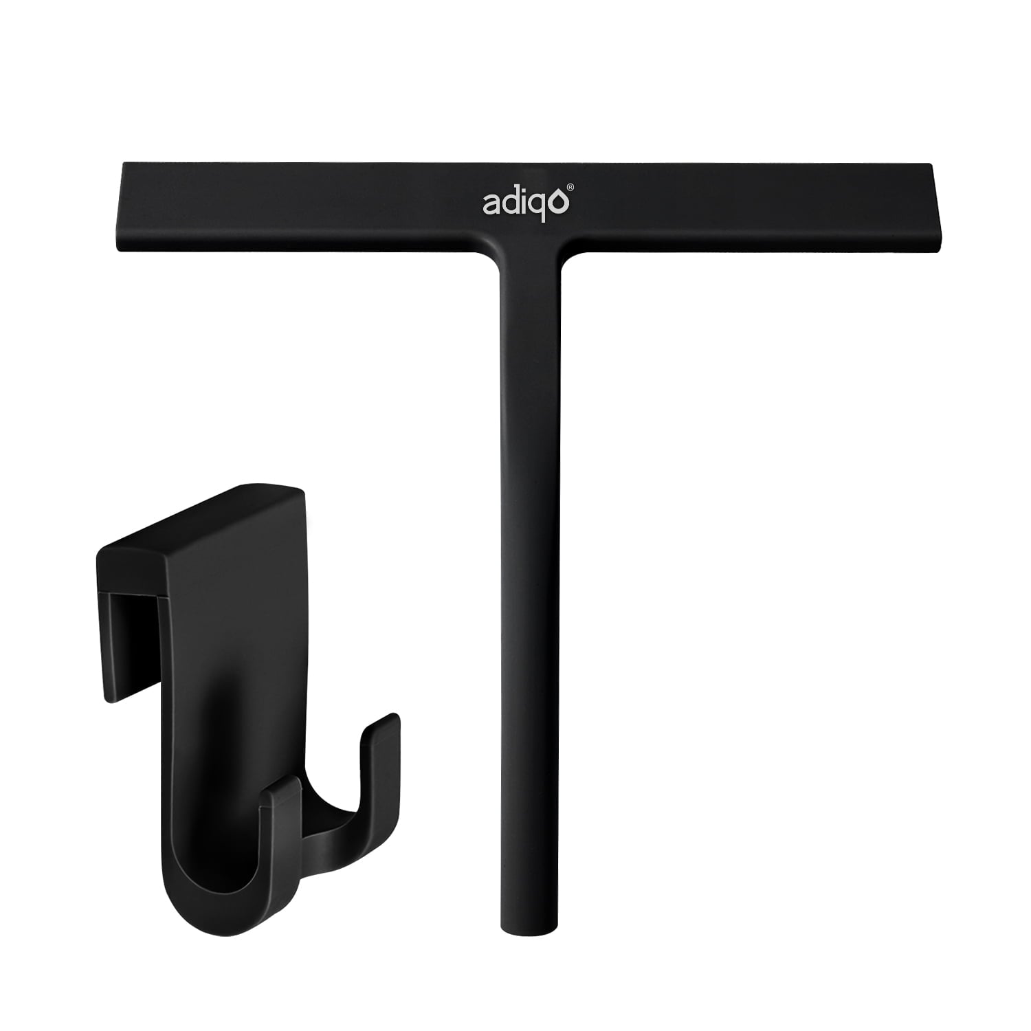 Adiqo 9" Silicone Shower Squeegee for Bathroom, Shower Doors, Mirrors - 100% Streak Free, Matte Black