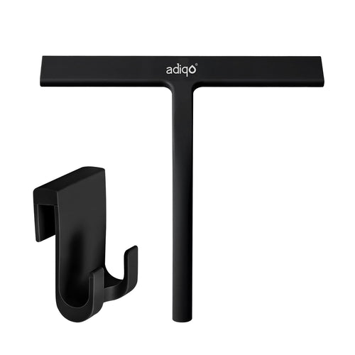 Adiqo 9" Silicone Shower Squeegee for Bathroom, Shower Doors, Mirrors - 100% Streak Free, Matte Black