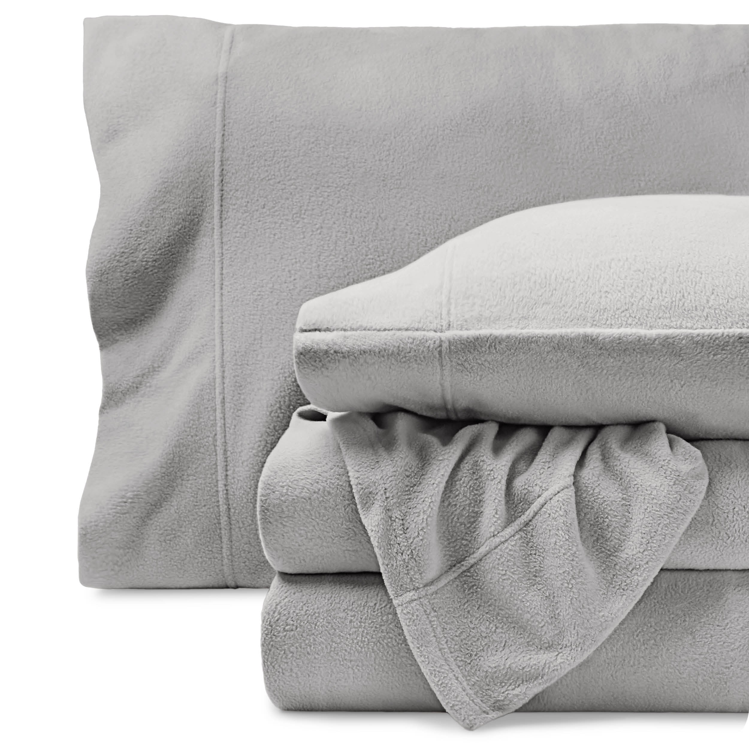 Bare Home Cozy Fleece Sheet Set - Extra Plush Polar Fleece - Deep Pocket - Queen, Gray