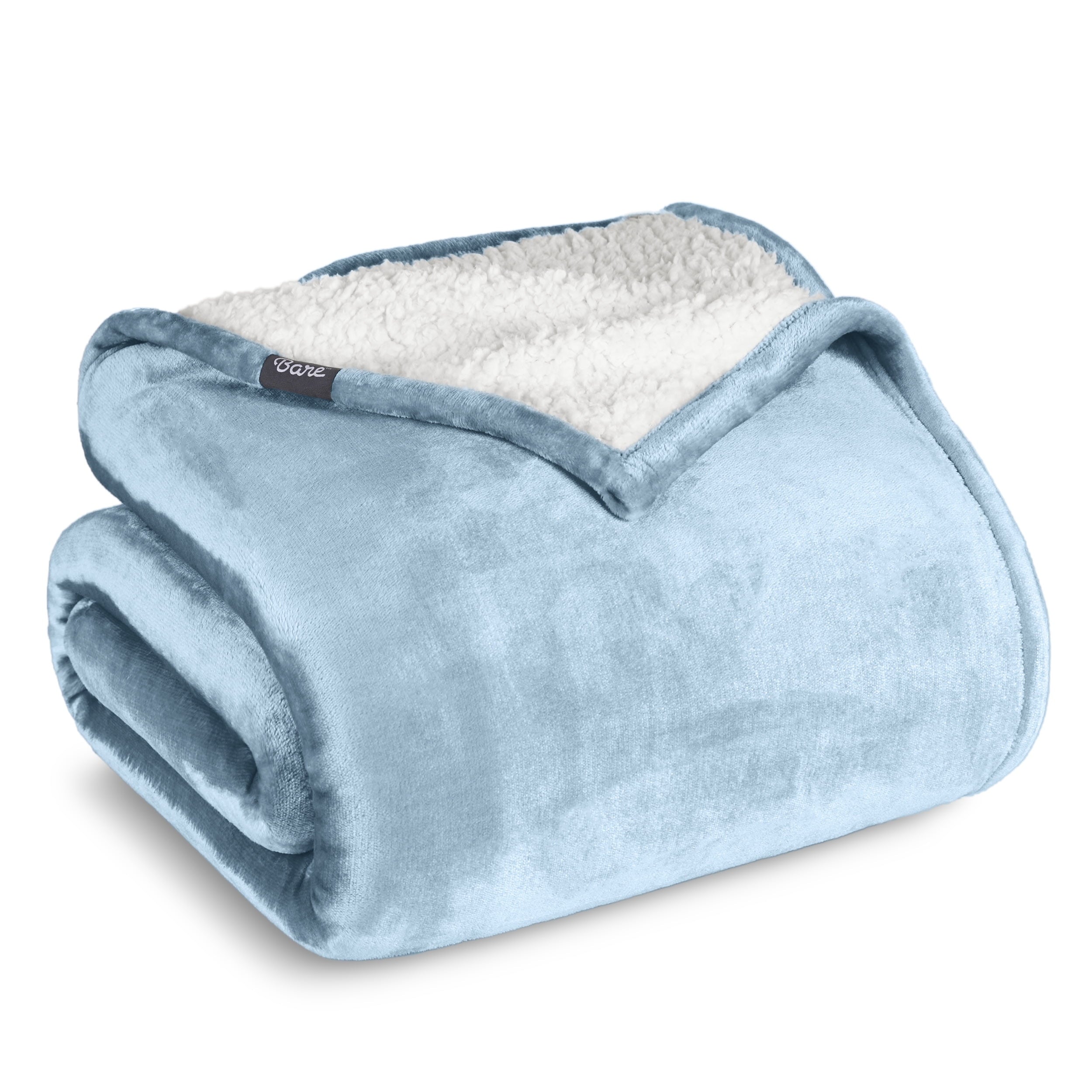 Bare Home Plush Sherpa Bed Blanket - Fluffy & Soft - Reversible - Lightweight - Full/Queen, Gray
